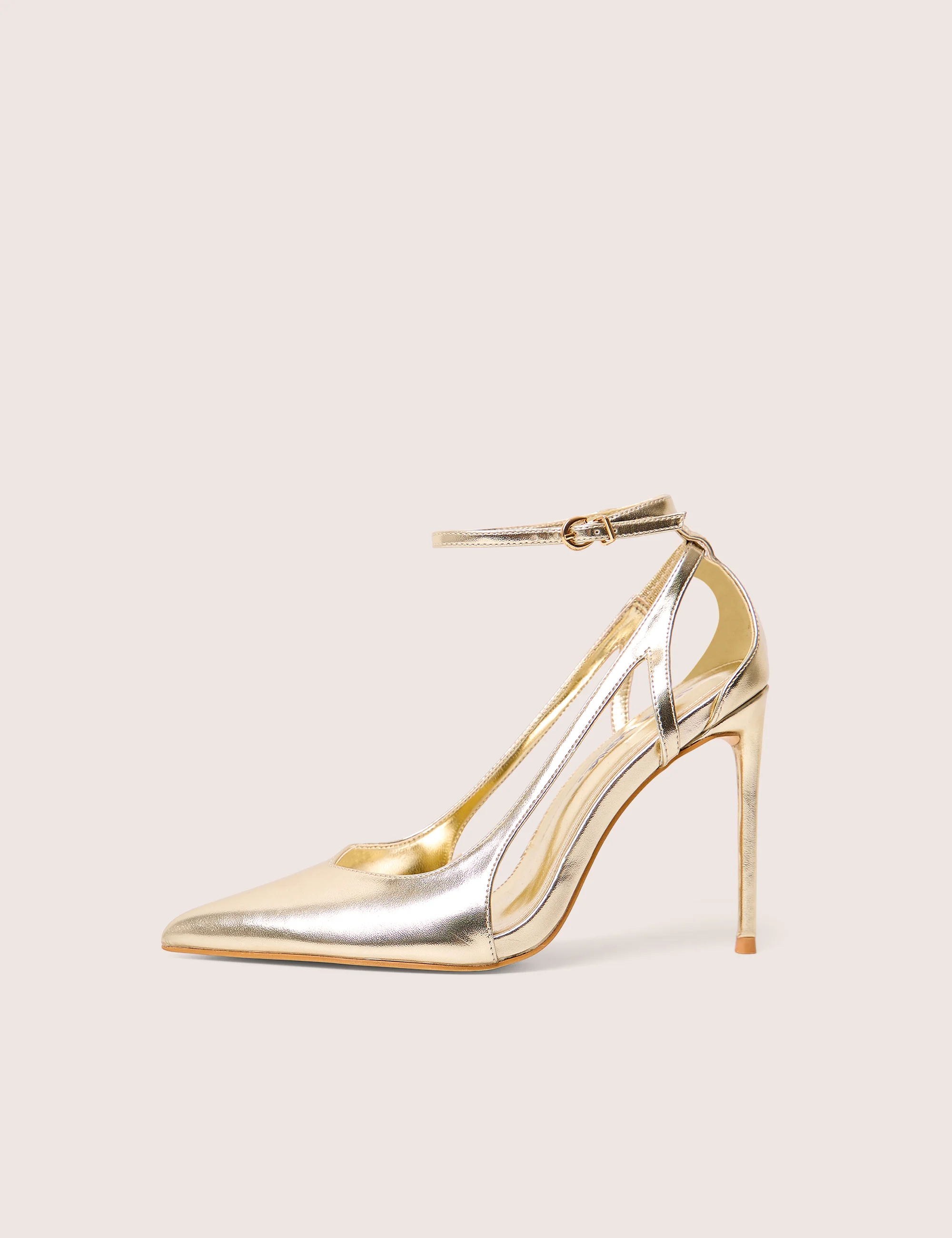 Allegedly Gold Cut Out Detail Ankle Strap Court Shoes