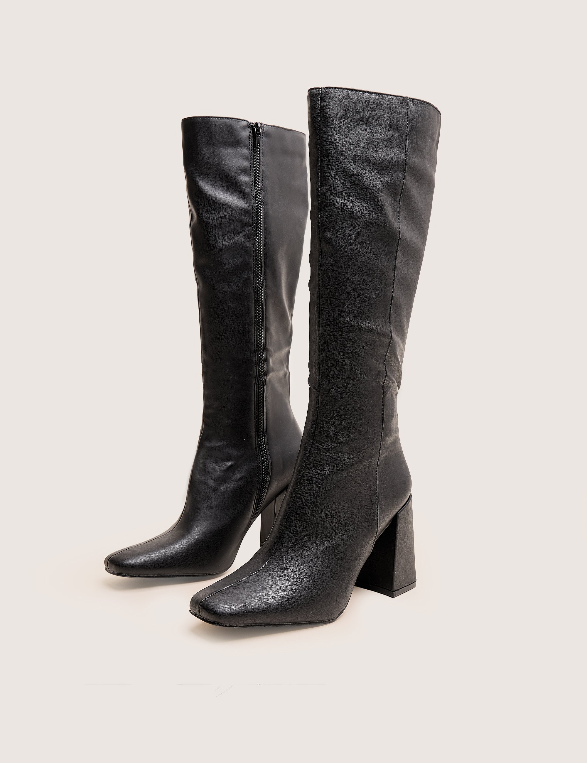 Apology Black Pu Knee High Block Heel Boots - Image 3