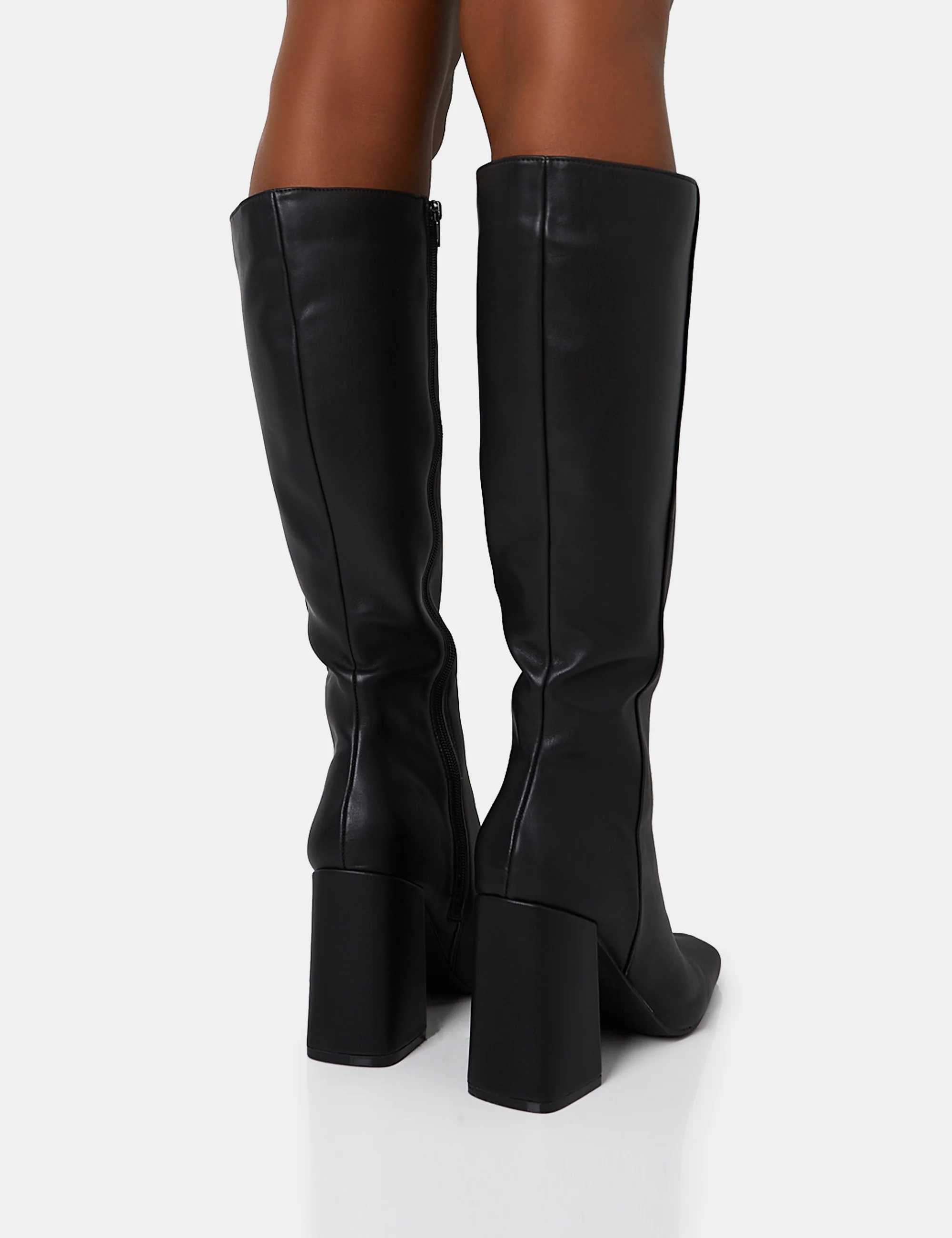 Apology Wide Fit Black Pu Knee High Block Heel Boots - Image 8