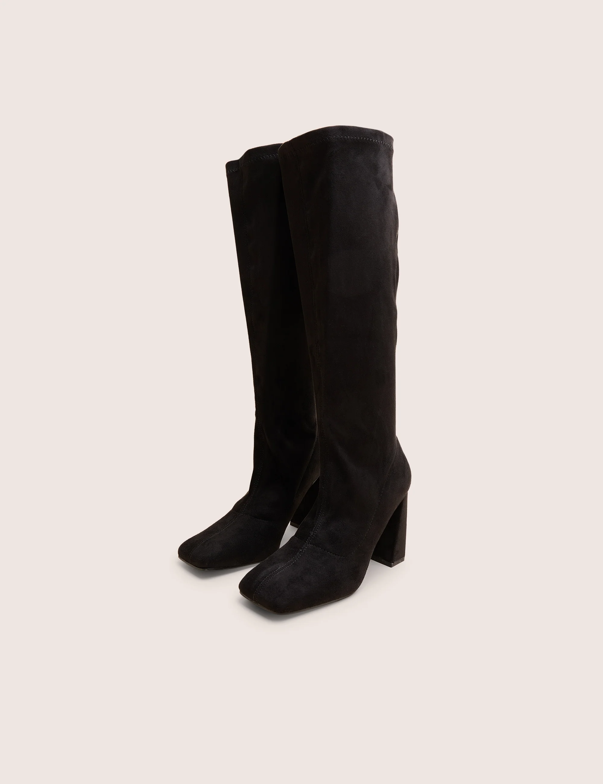 Audrina Black Suede Wide Fit Block Heel Knee High Sock Boots - Image 2
