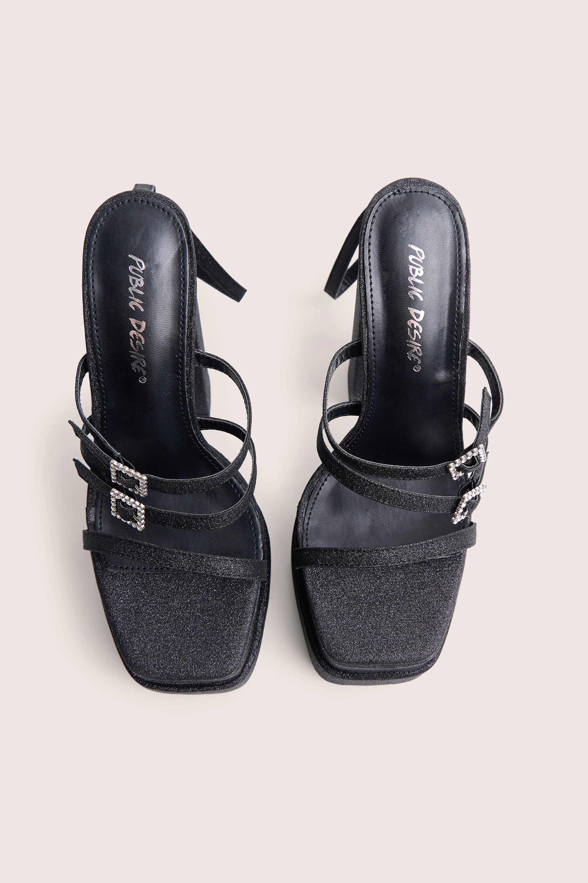 Disco Ball Black Buckle Embellished Detail Platform Heels - Image 2