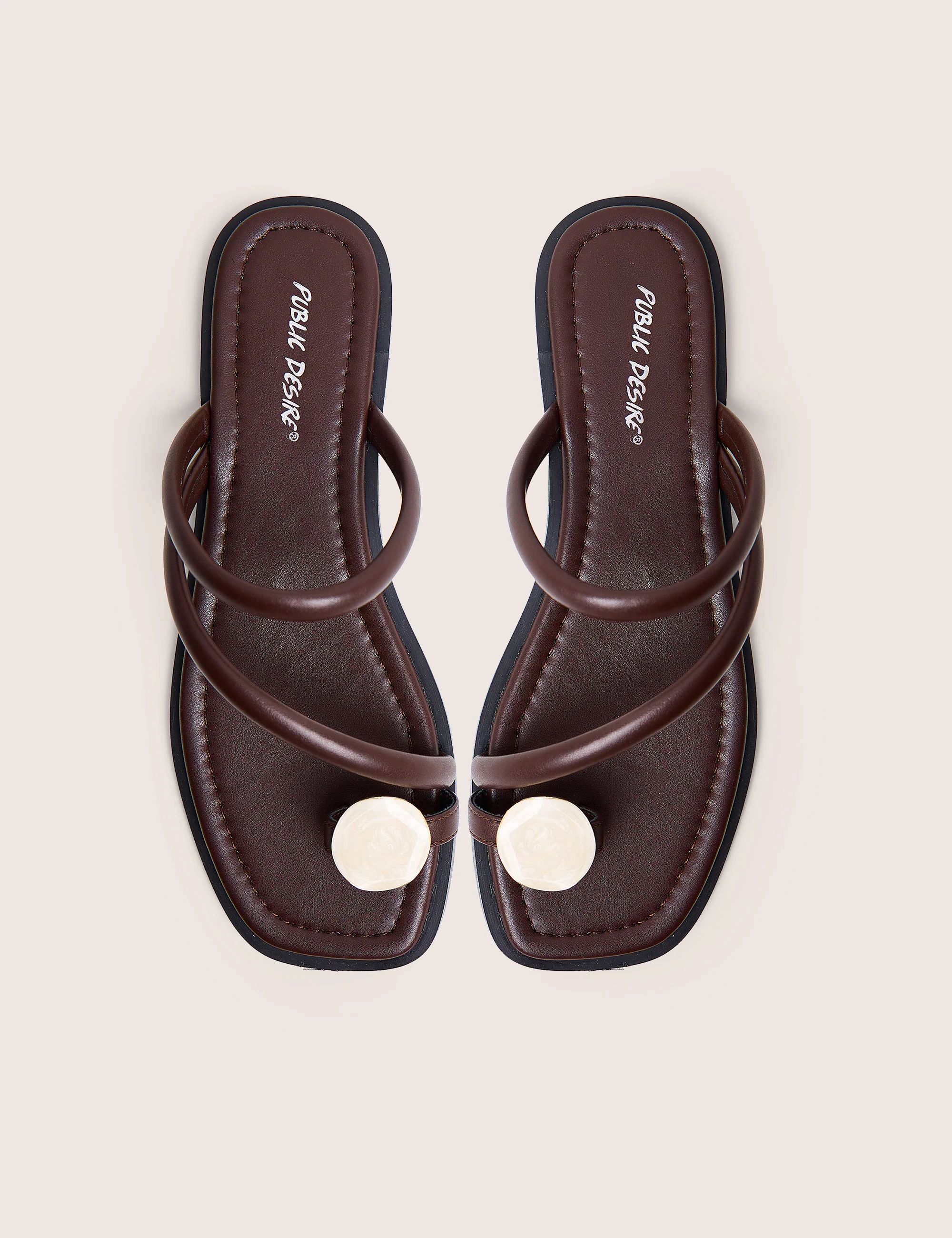 Farron Chocolate Brown Resin Detail Flat Sandals - Image 2