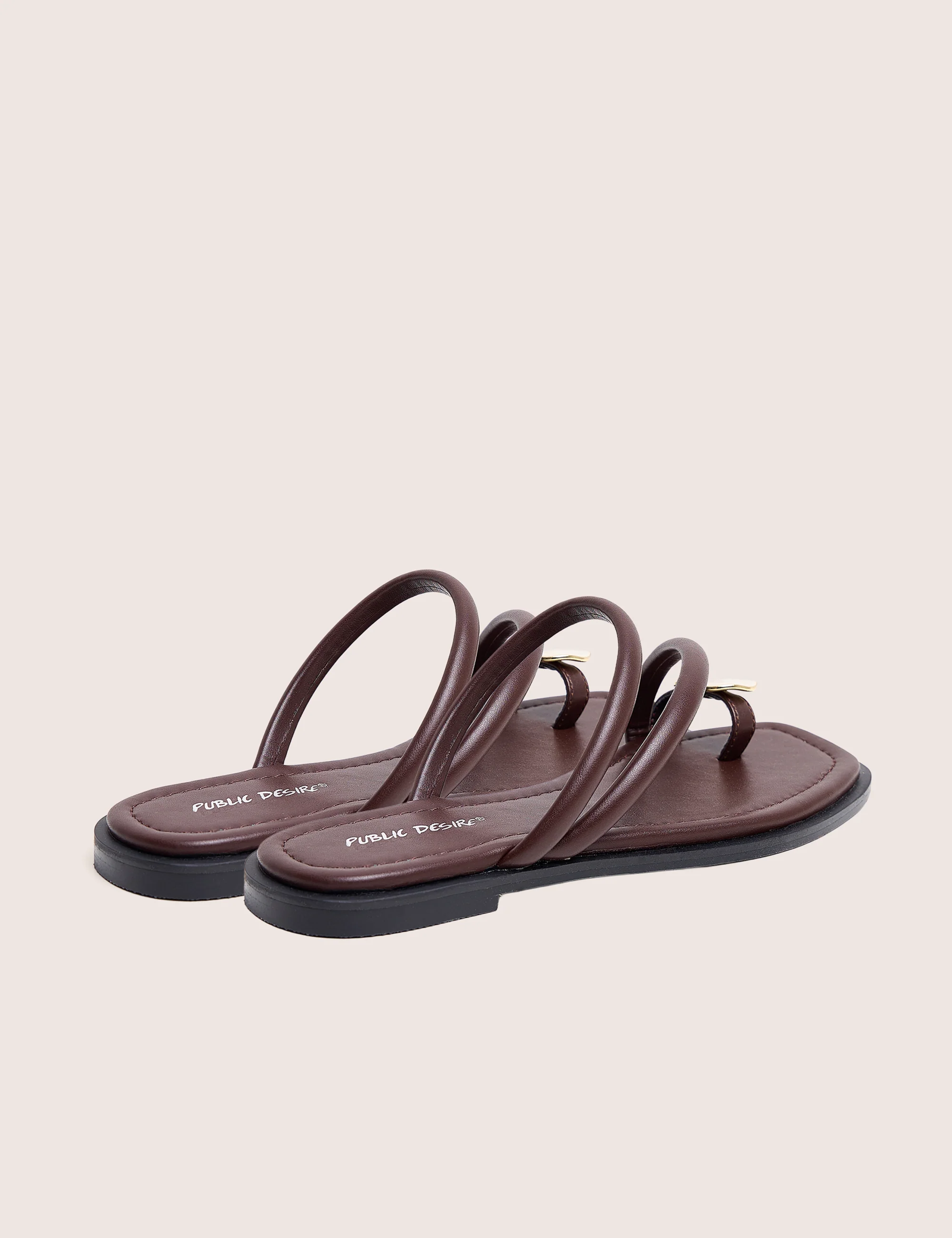 Farron Chocolate Brown Resin Detail Flat Sandals - Image 3