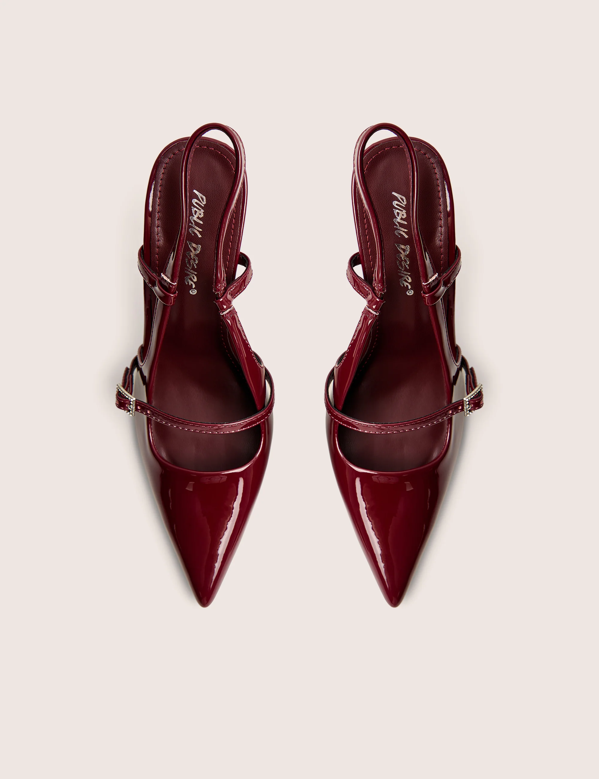 Forget Me Not Burgundy Embellished Buckle Detail Sling Back Court Heels - Image 2