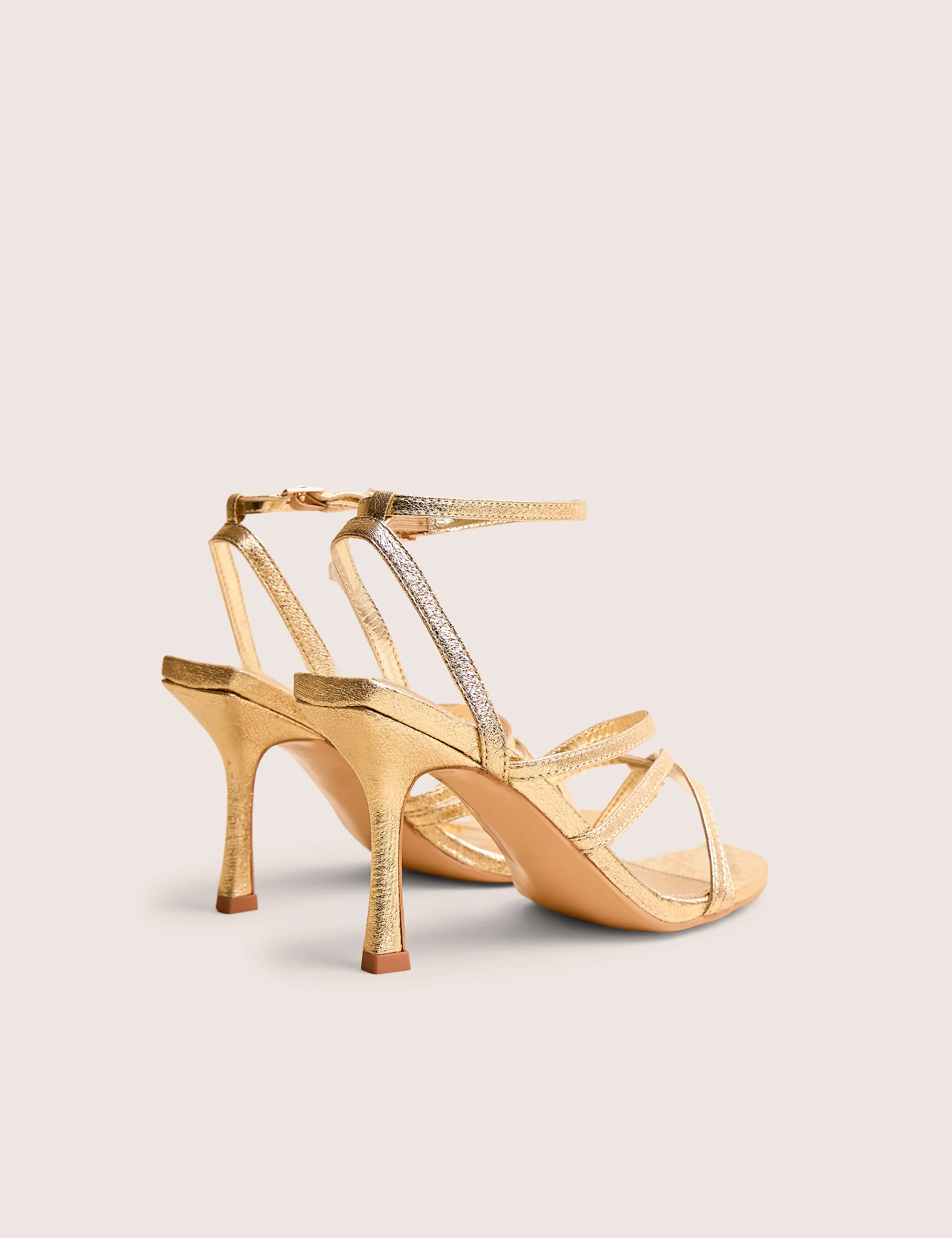 Free Spirit Gold Strappy Round Toe Mid Heels - Image 3
