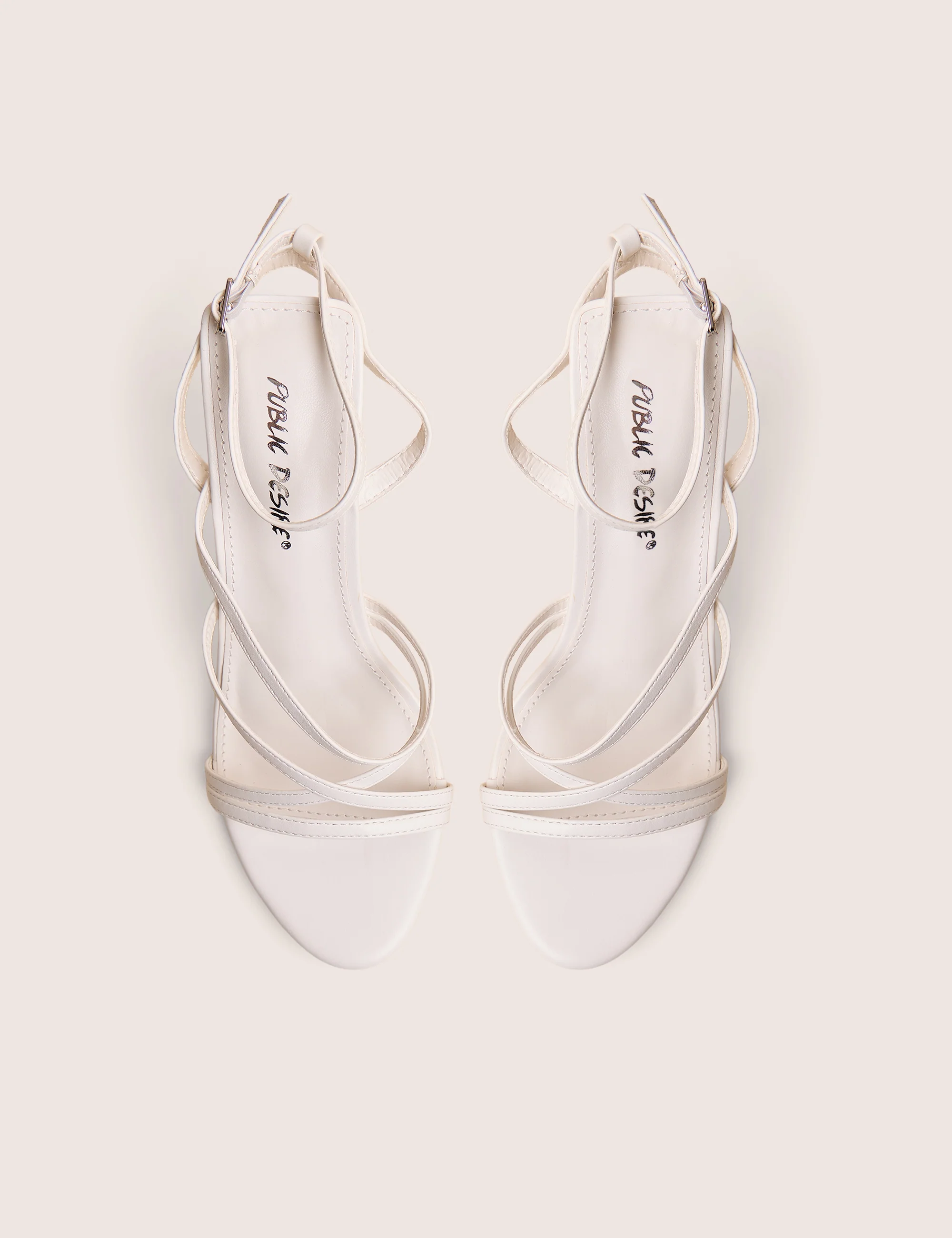 Free Spirit White Strappy Round Toe Mid Heels - Image 2