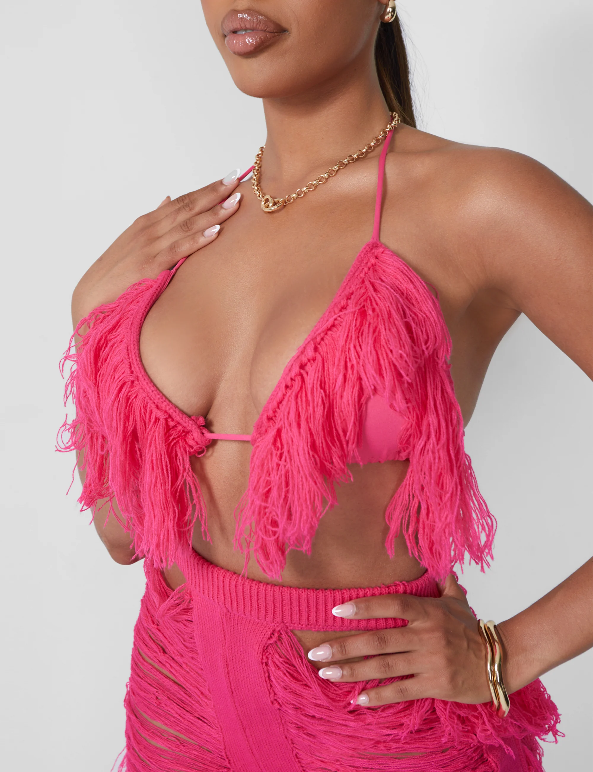 Fringe Triangle Top Hot Pink - Image 3