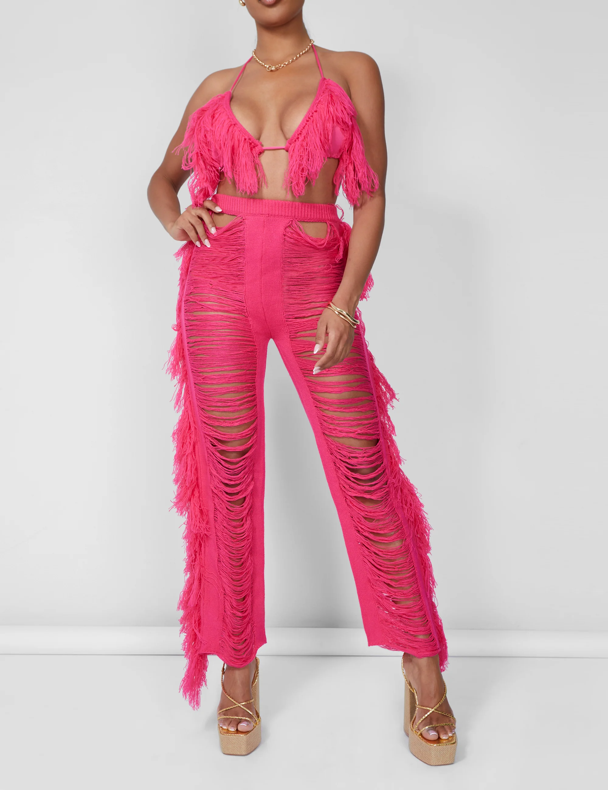 Fringe Triangle Top Hot Pink - Image 5