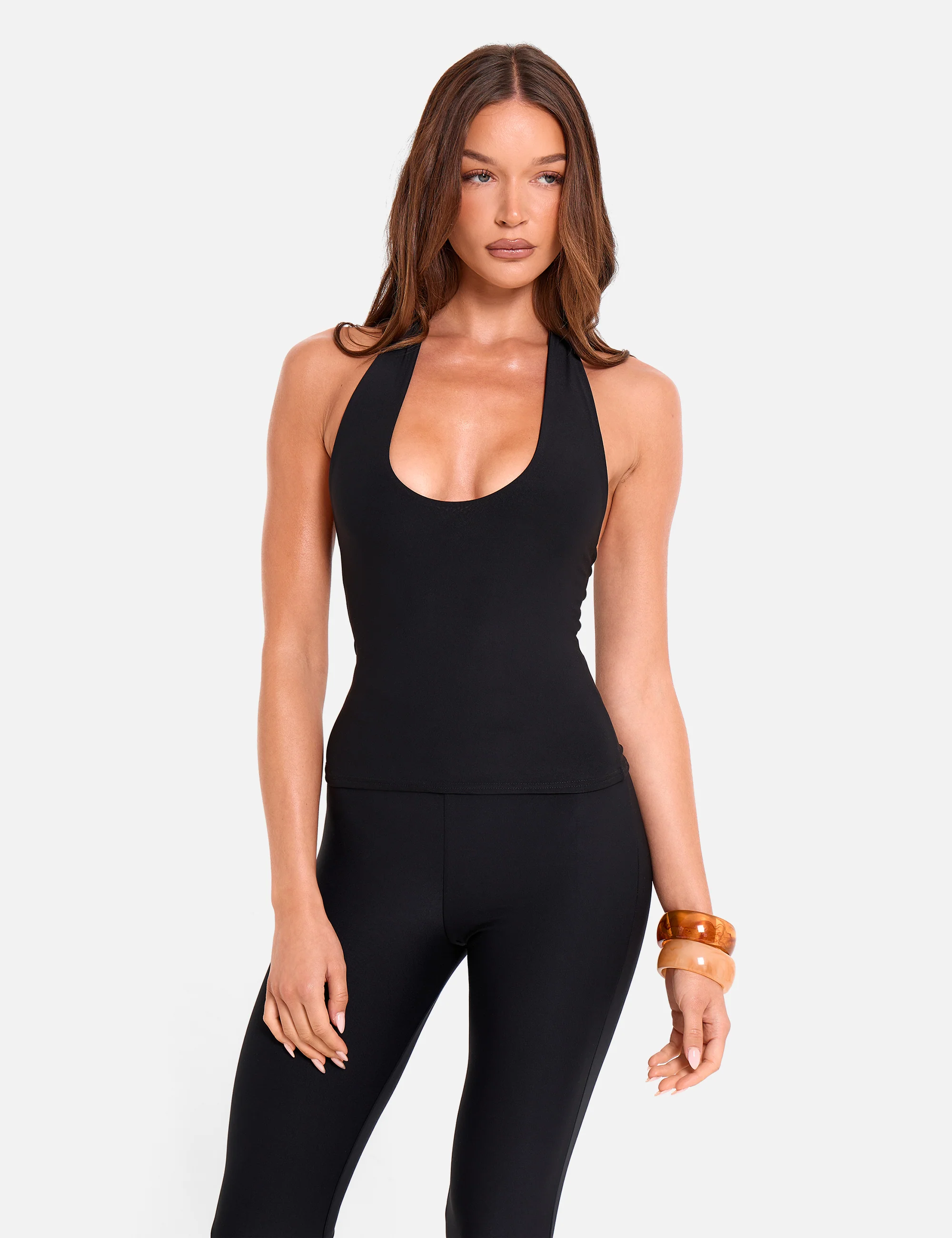 Halterneck Luxe Slinky Top Black - Image 3