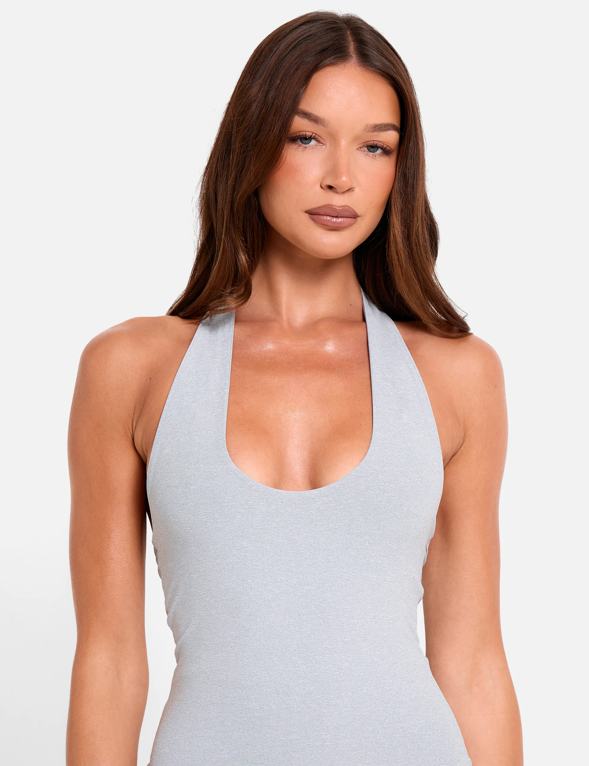 Halterneck Luxe Slinky Top Grey Marl - Image 2