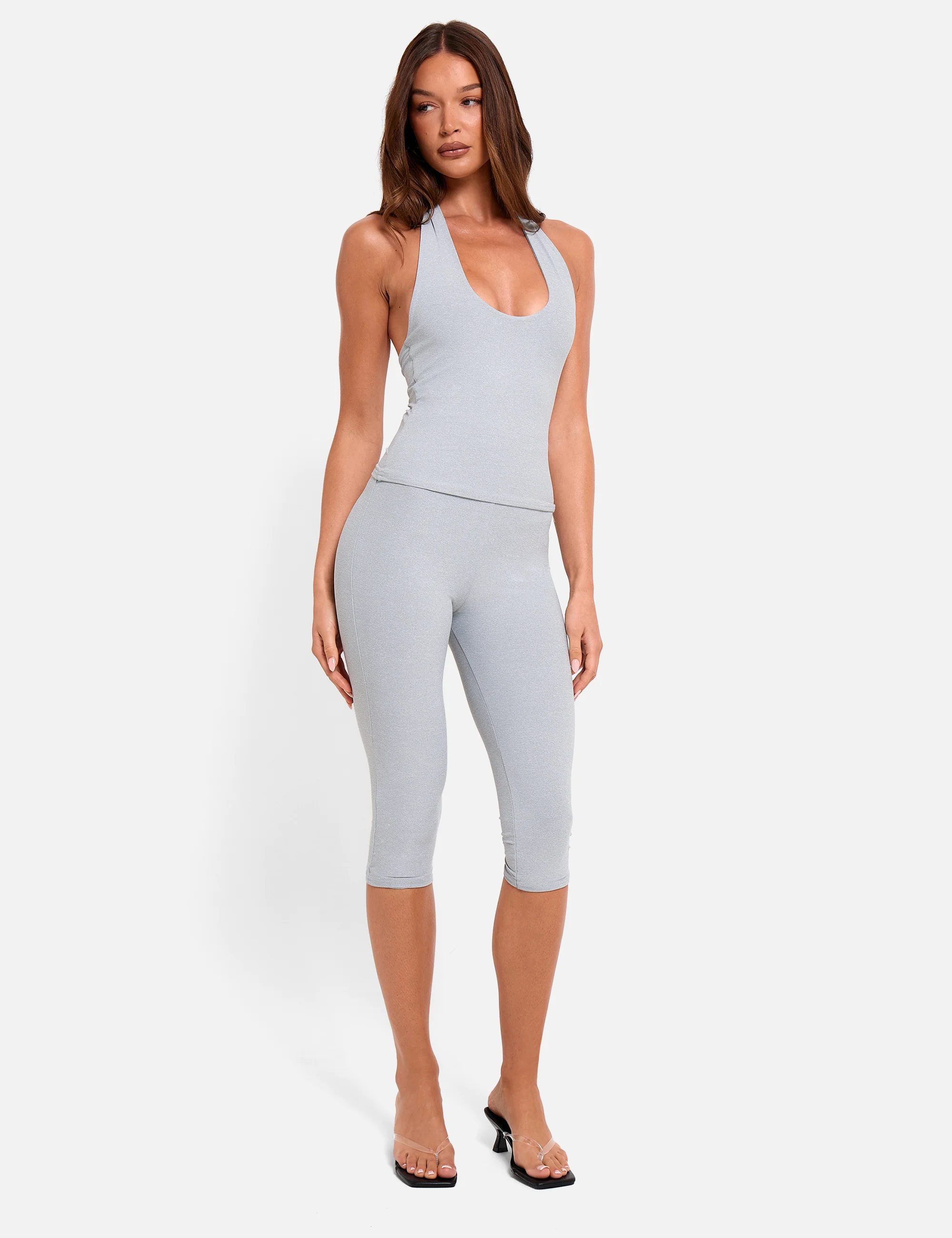 Halterneck Luxe Slinky Top Grey Marl - Image 3