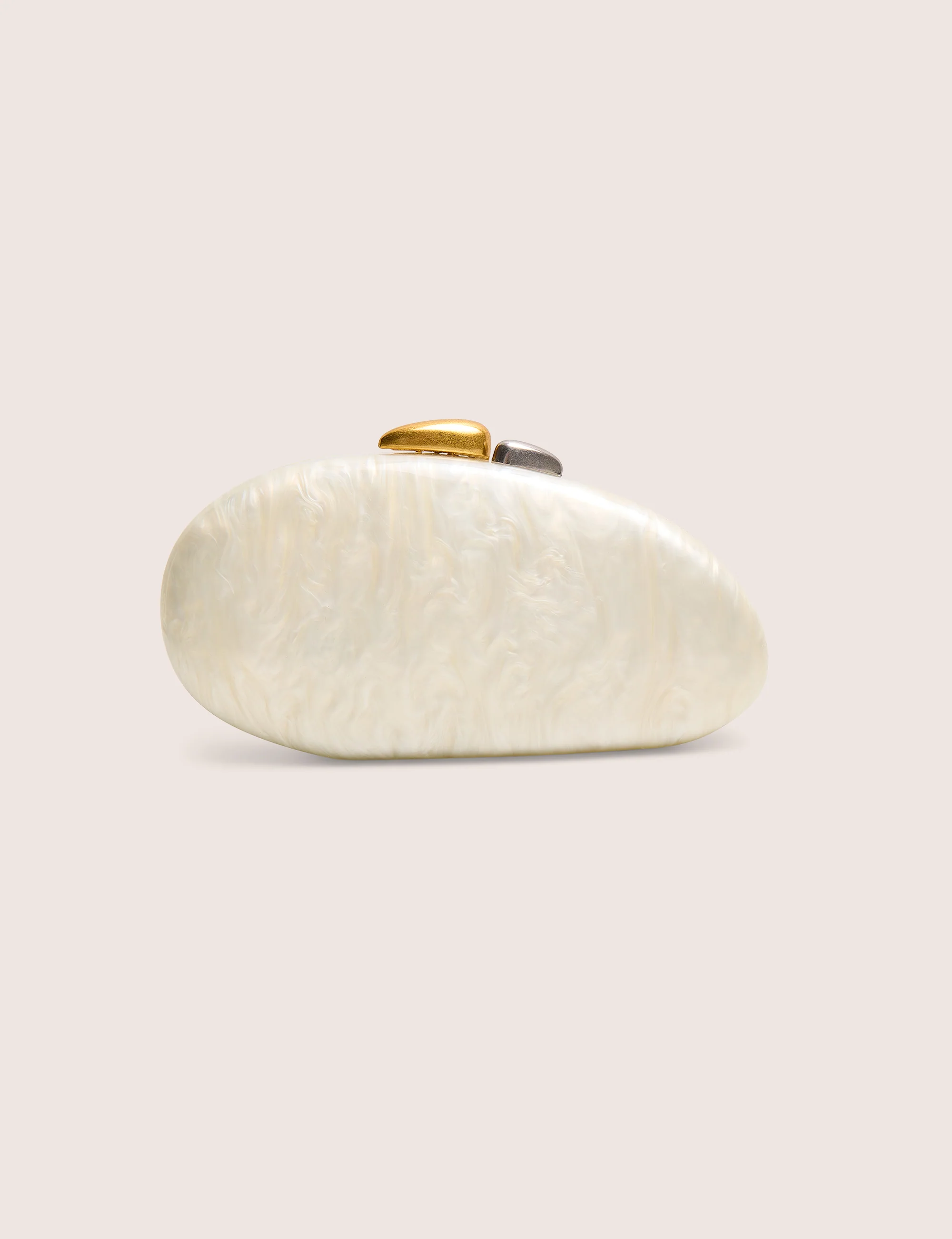 Hard Shell Oval Clutch Bag Pearl White
