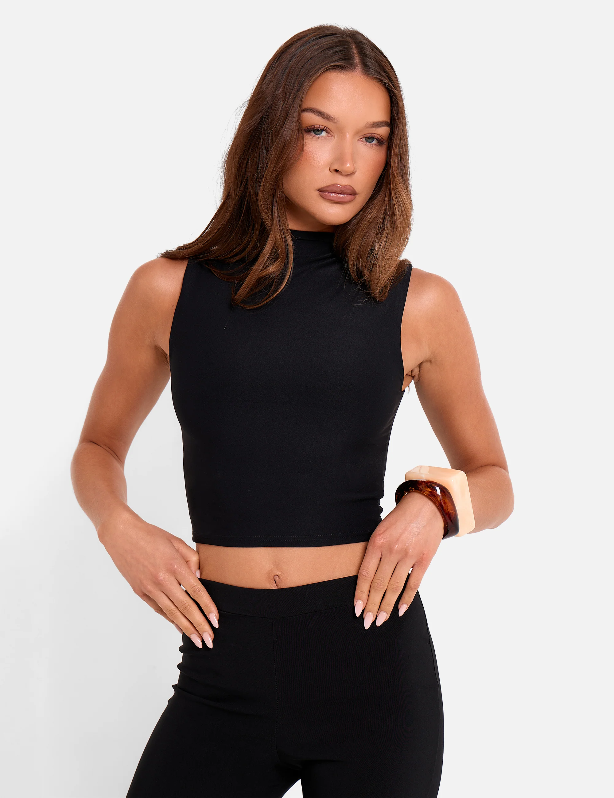 High Neck Luxe Slinky Crop Top Black - Image 3