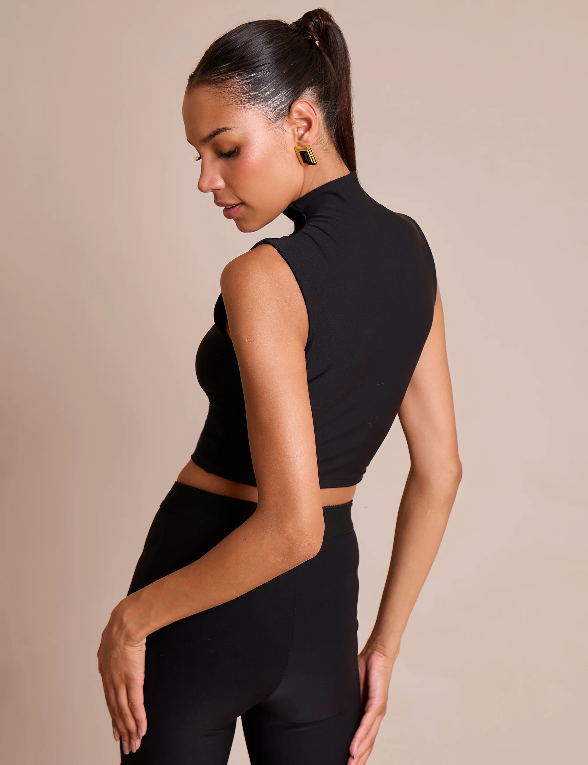 High Neck Luxe Slinky Crop Top Black - Image 6