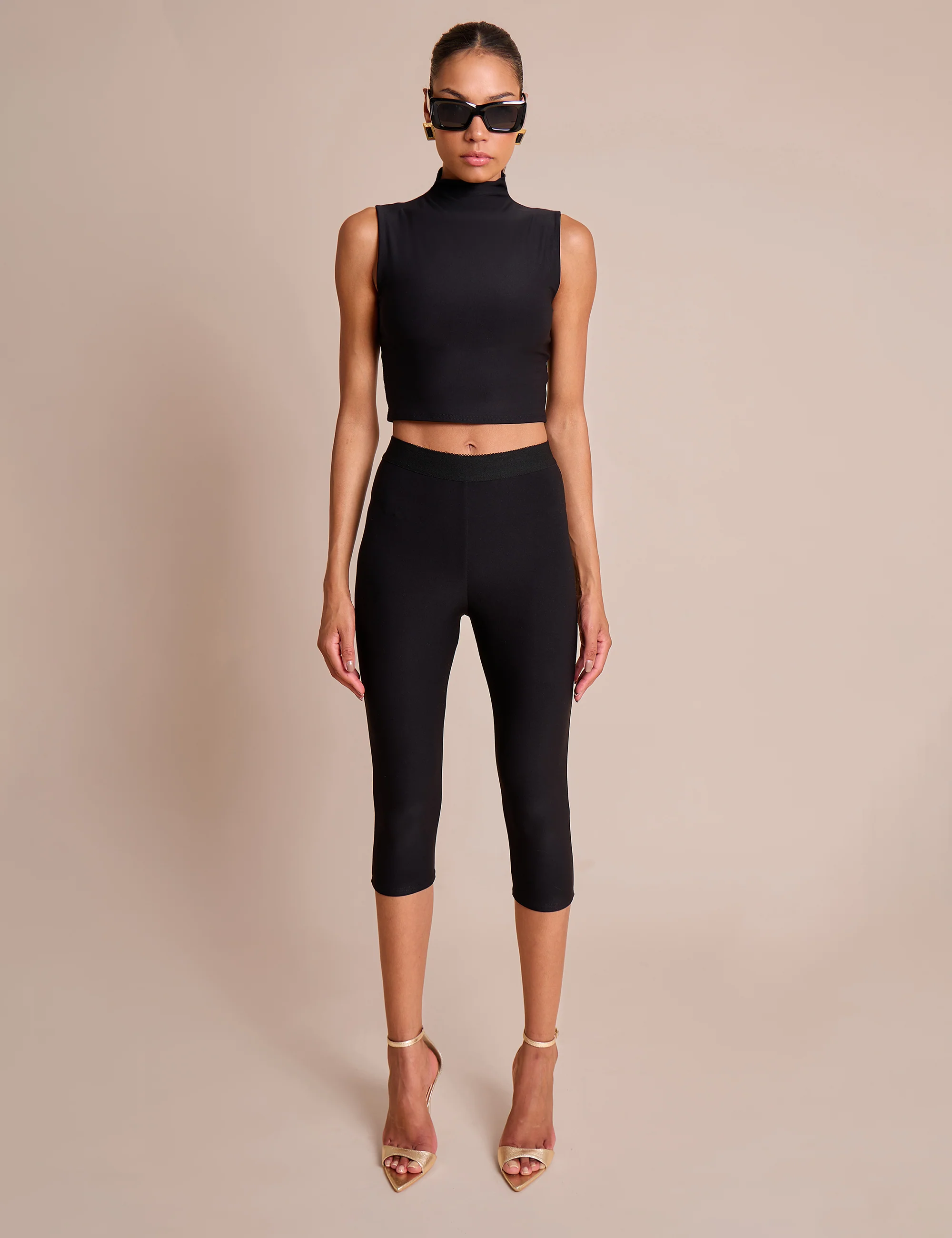 High Neck Luxe Slinky Crop Top Black - Image 7