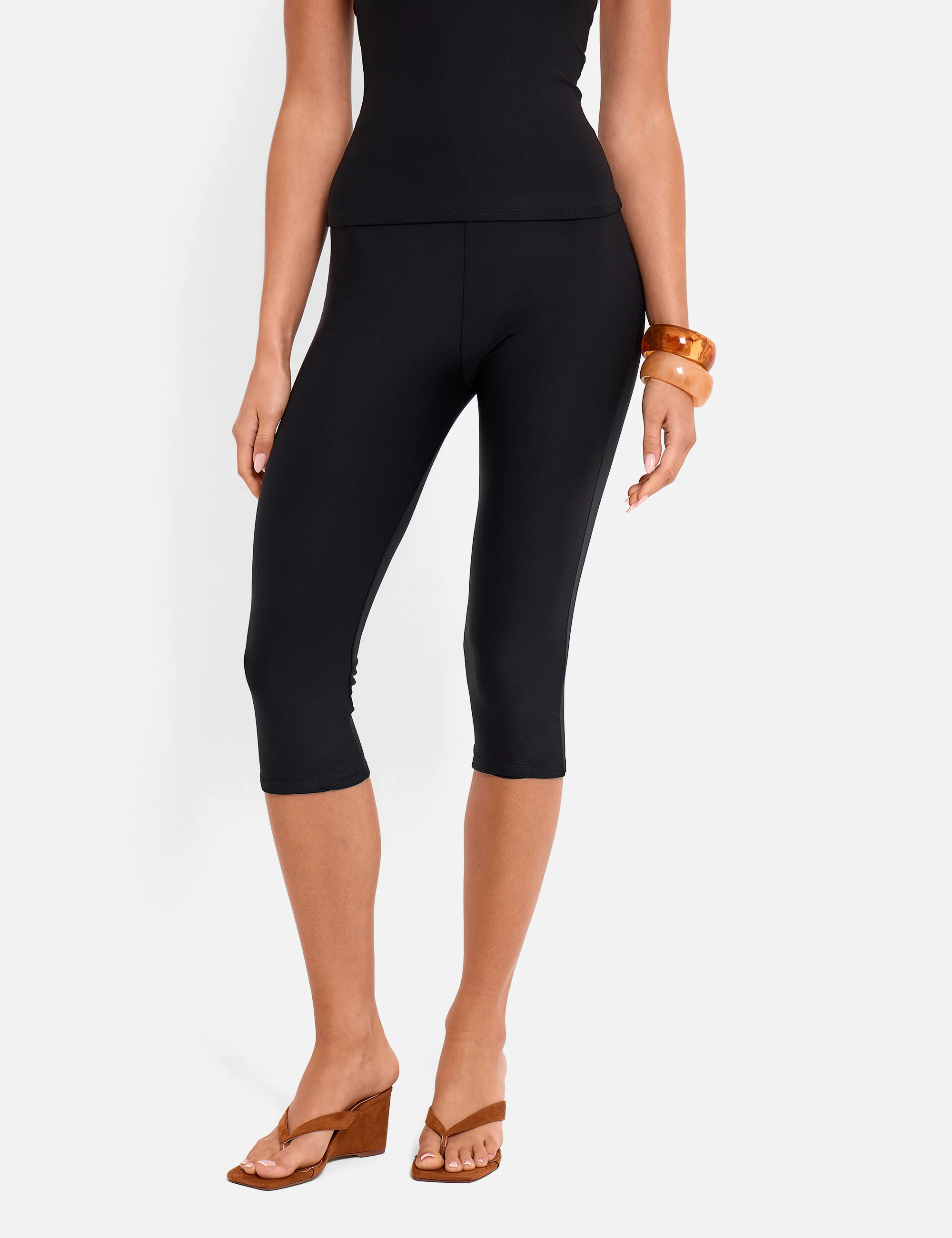 High Waist Luxe Slinky Capri Pants Black - Image 2