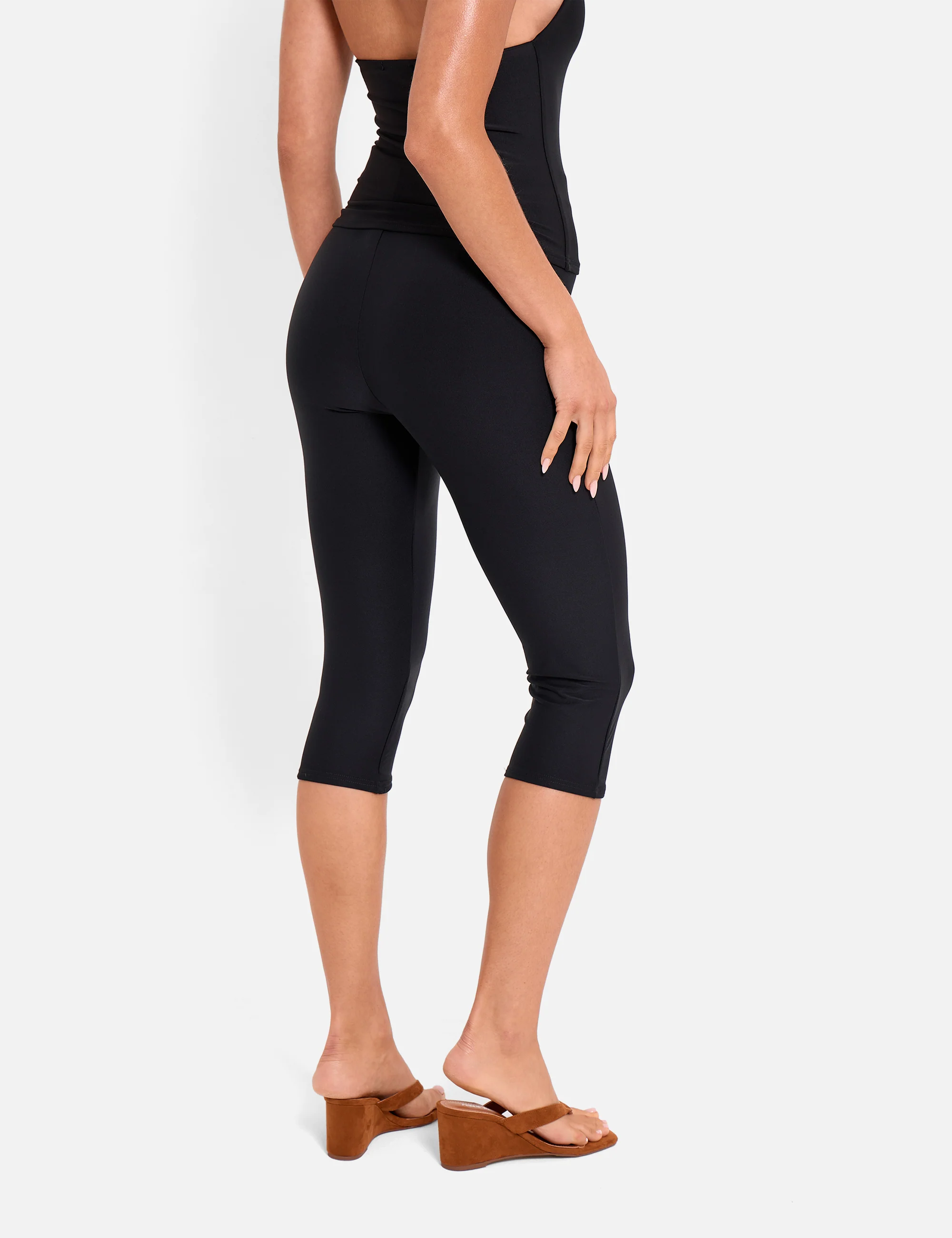 High Waist Luxe Slinky Capri Pants Black - Image 3