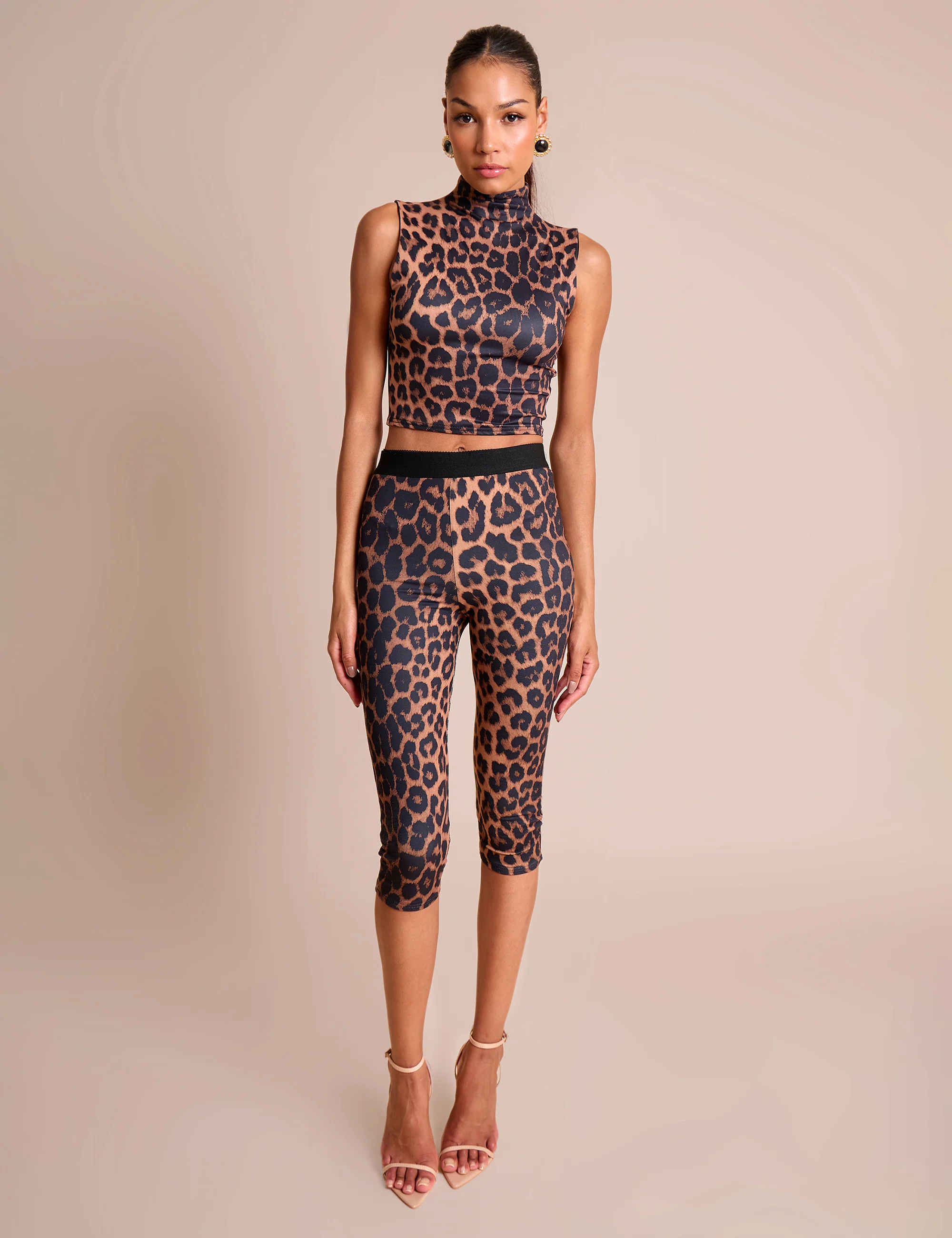 High Waist Luxe Slinky Capri Pants Leopard