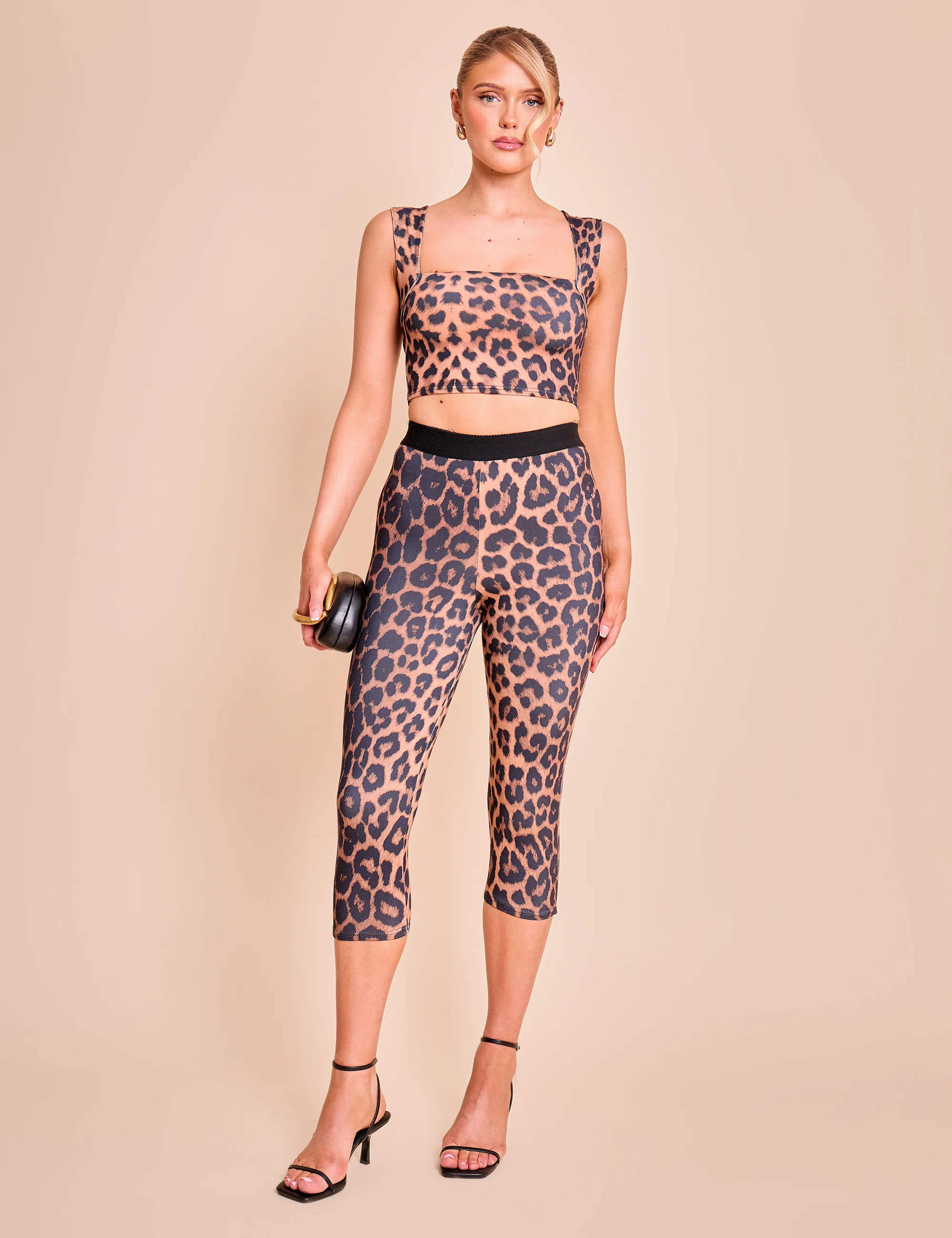 High Waist Luxe Slinky Capri Pants Leopard - Image 9