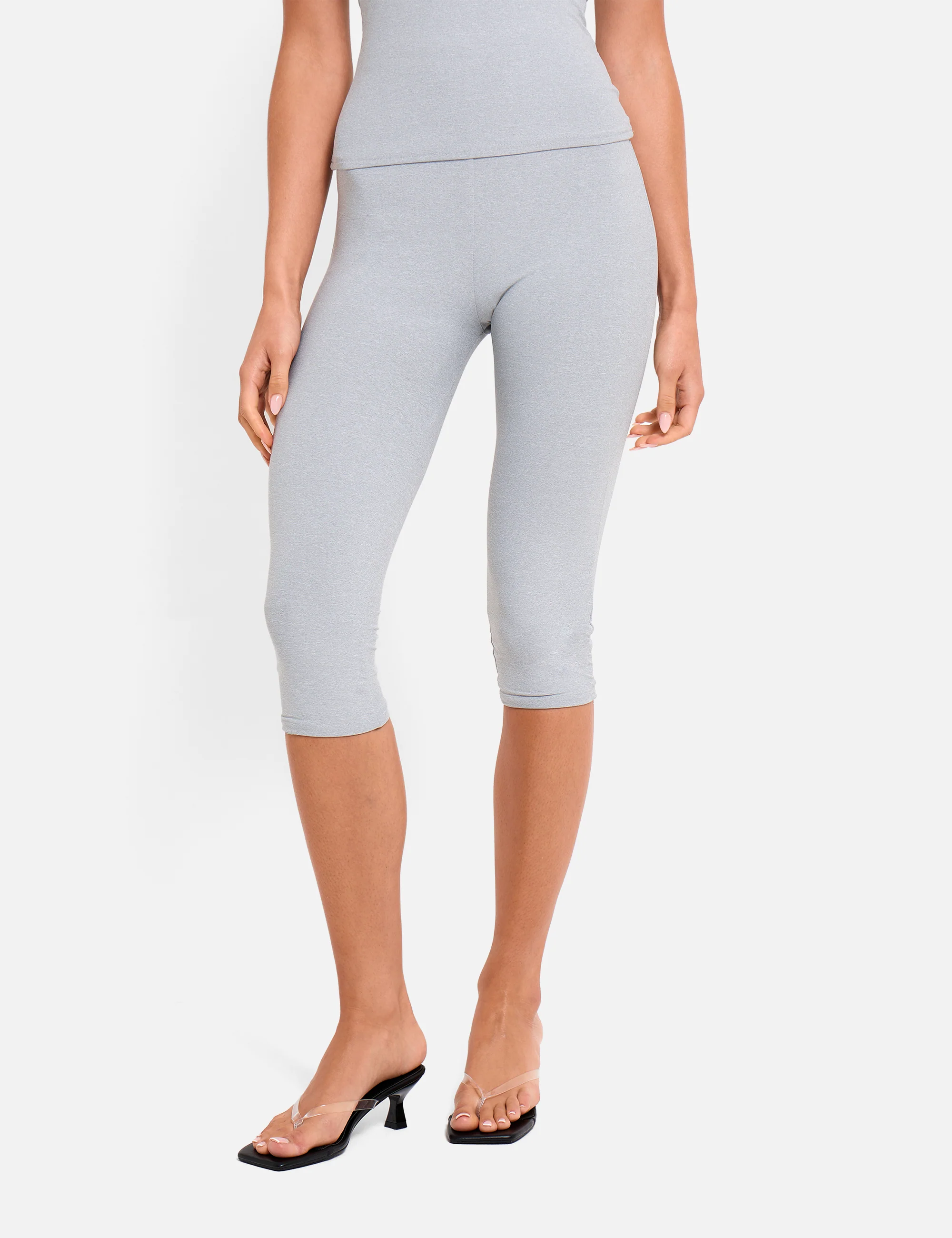 High Waist Luxe Slinky Capri Pants Grey Marl - Image 2