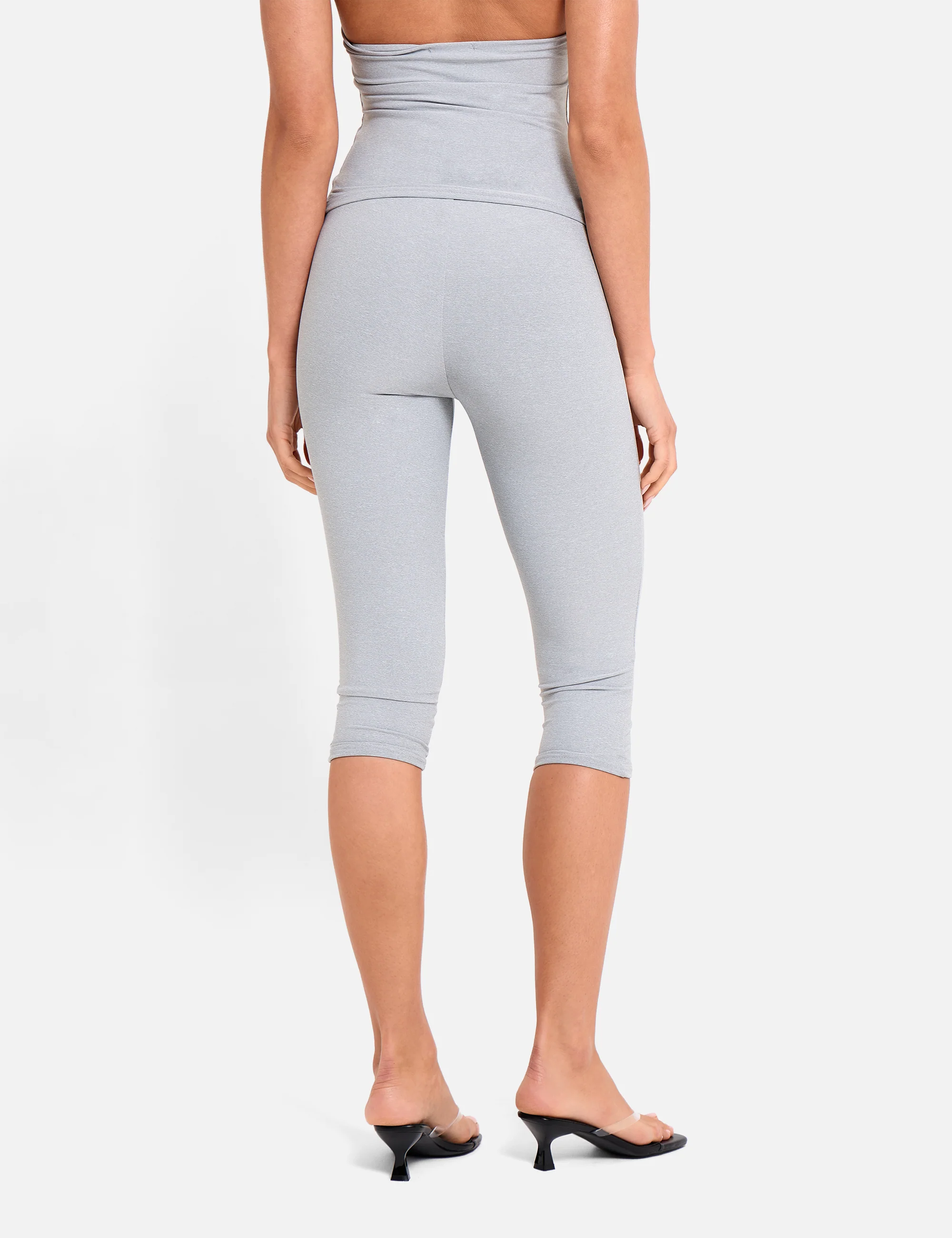 High Waist Luxe Slinky Capri Pants Grey Marl - Image 3