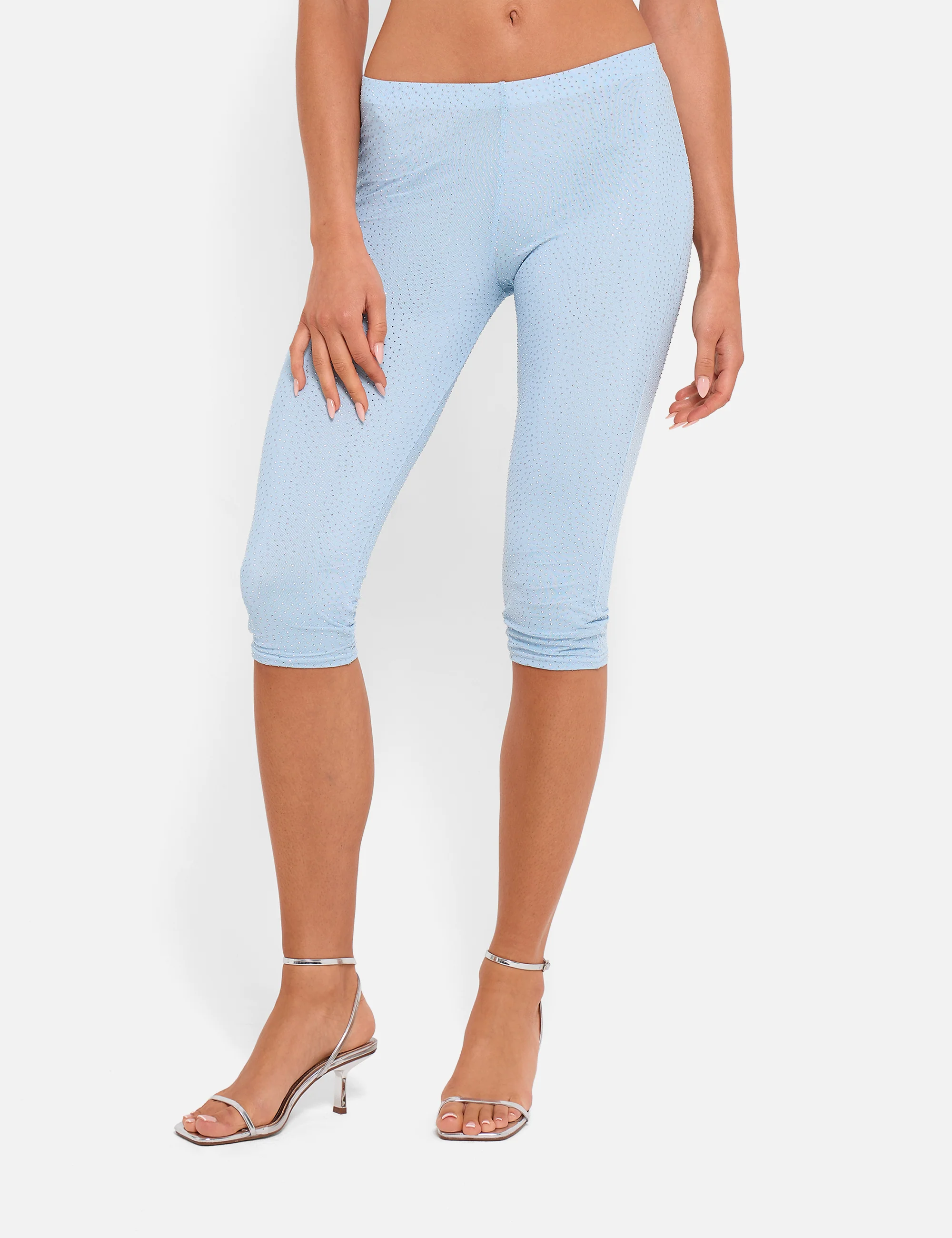 Hotfix High Waist Luxe Slinky Capri Pants Blue - Image 3