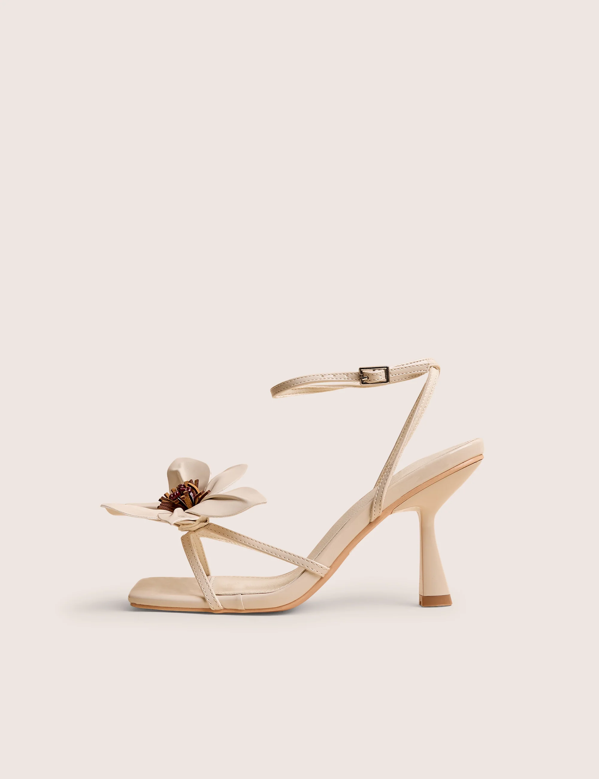 Hydrangea Stone Patent Flower Barely There Square Toe Mid Heels