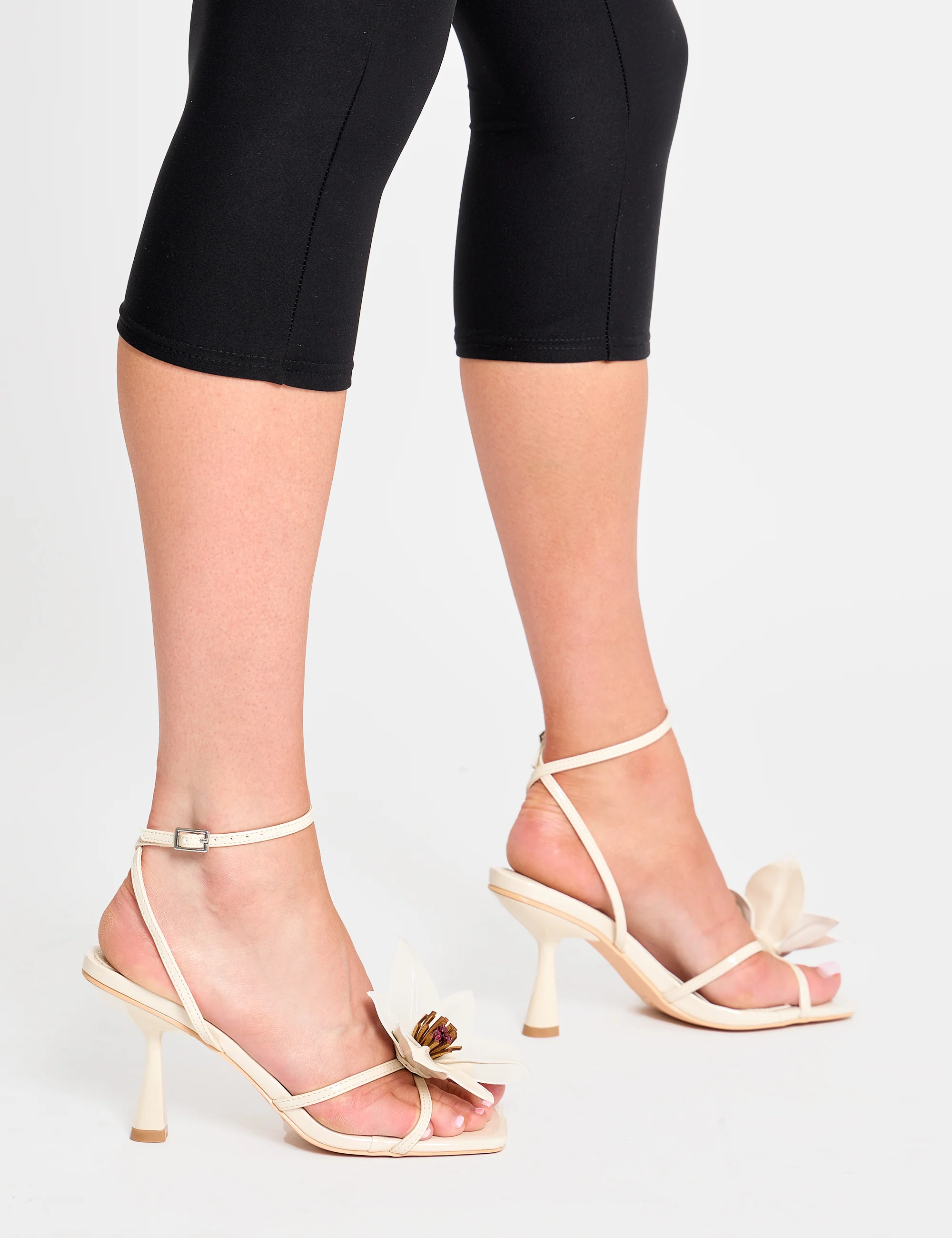 Hydrangea Stone Patent Flower Barely There Square Toe Mid Heels - Image 7