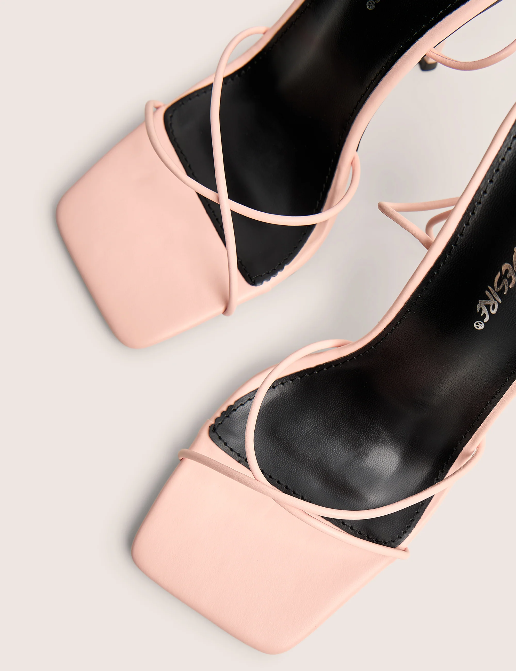 Jiggy Light Pink Pu Stiletto Square Toe Barely There Heels - Image 4