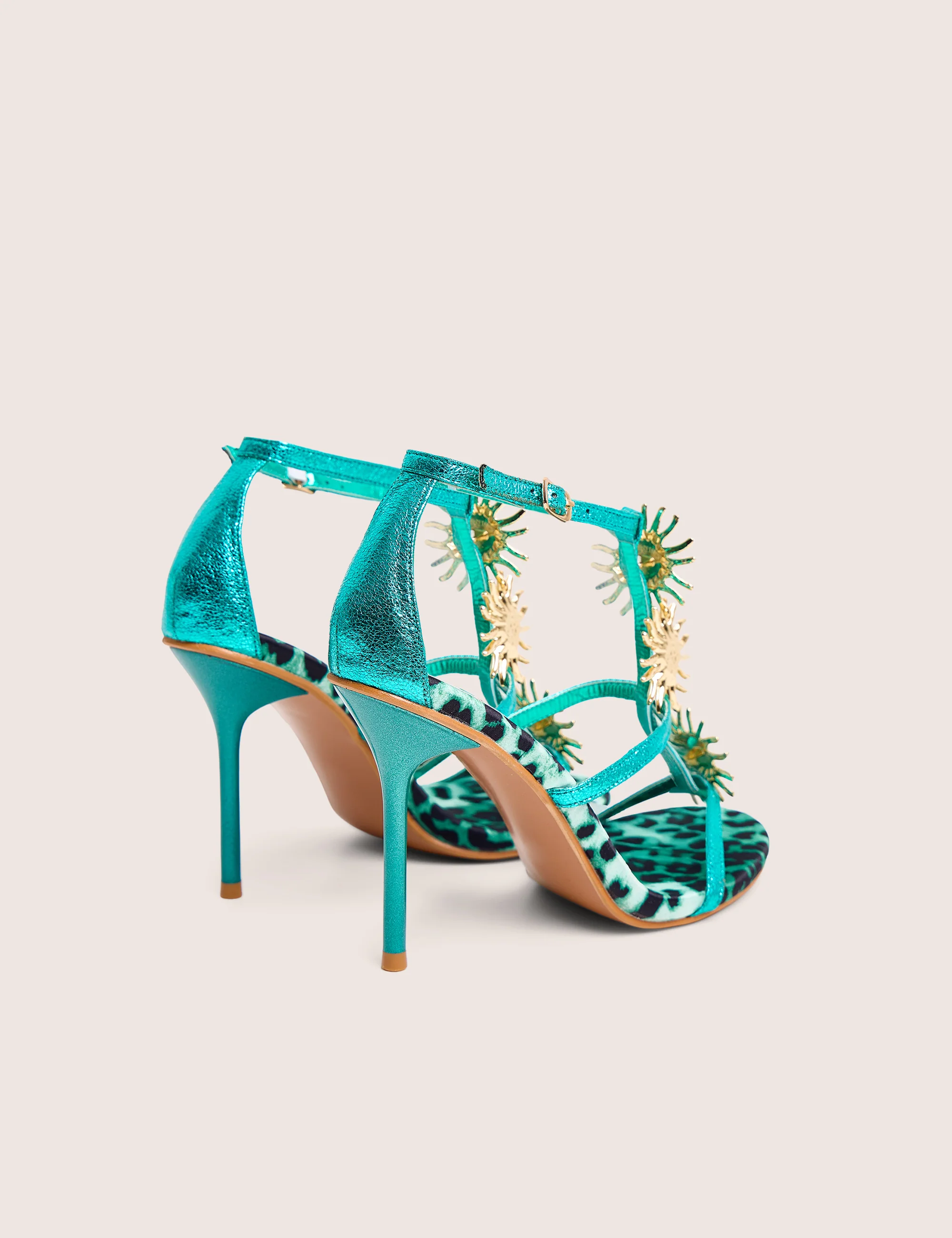 Kitten Green Metallic Sun Embellishment High Heels - Image 3