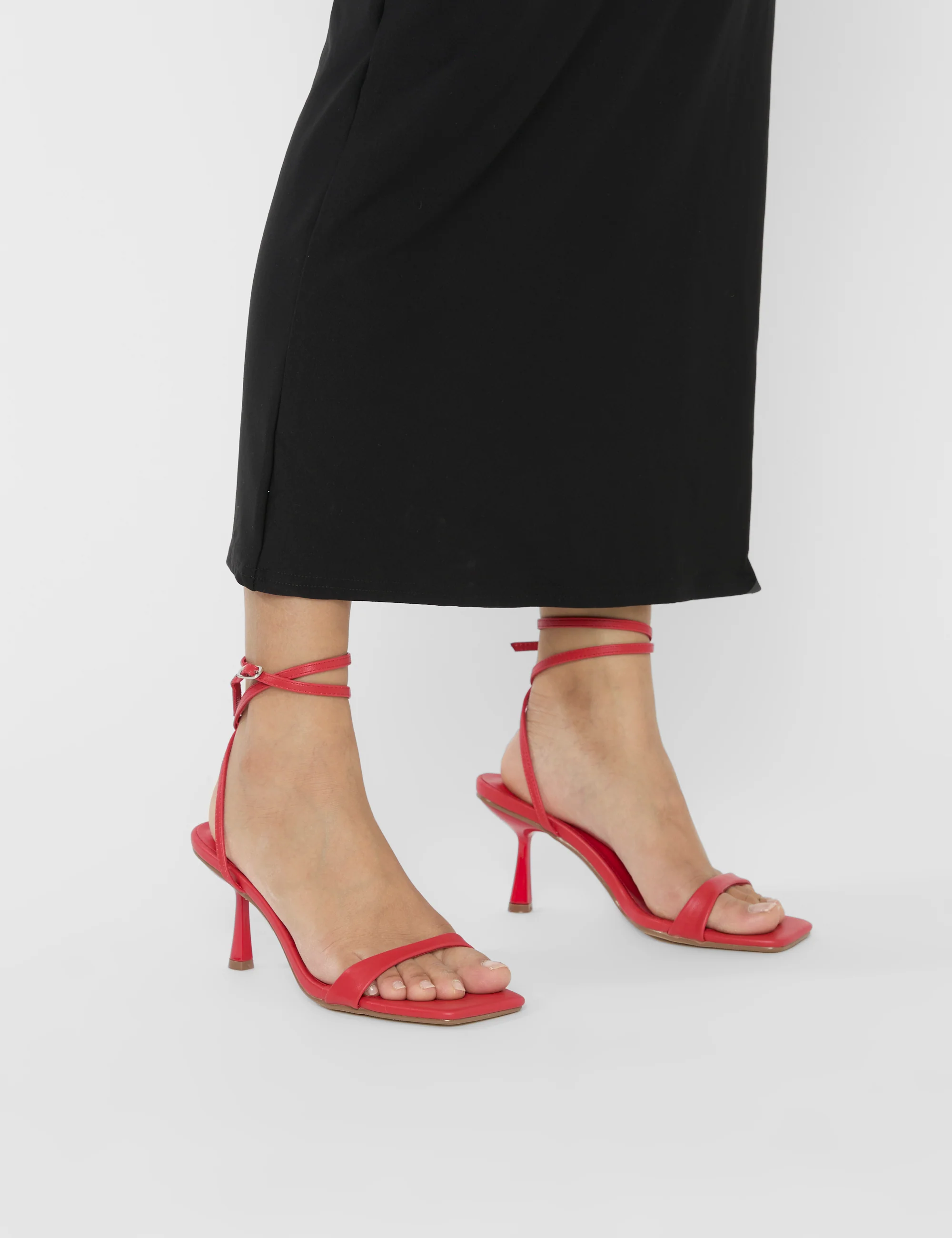 Mawu Red Pu Strappy Barely There Mid Heels - Image 2