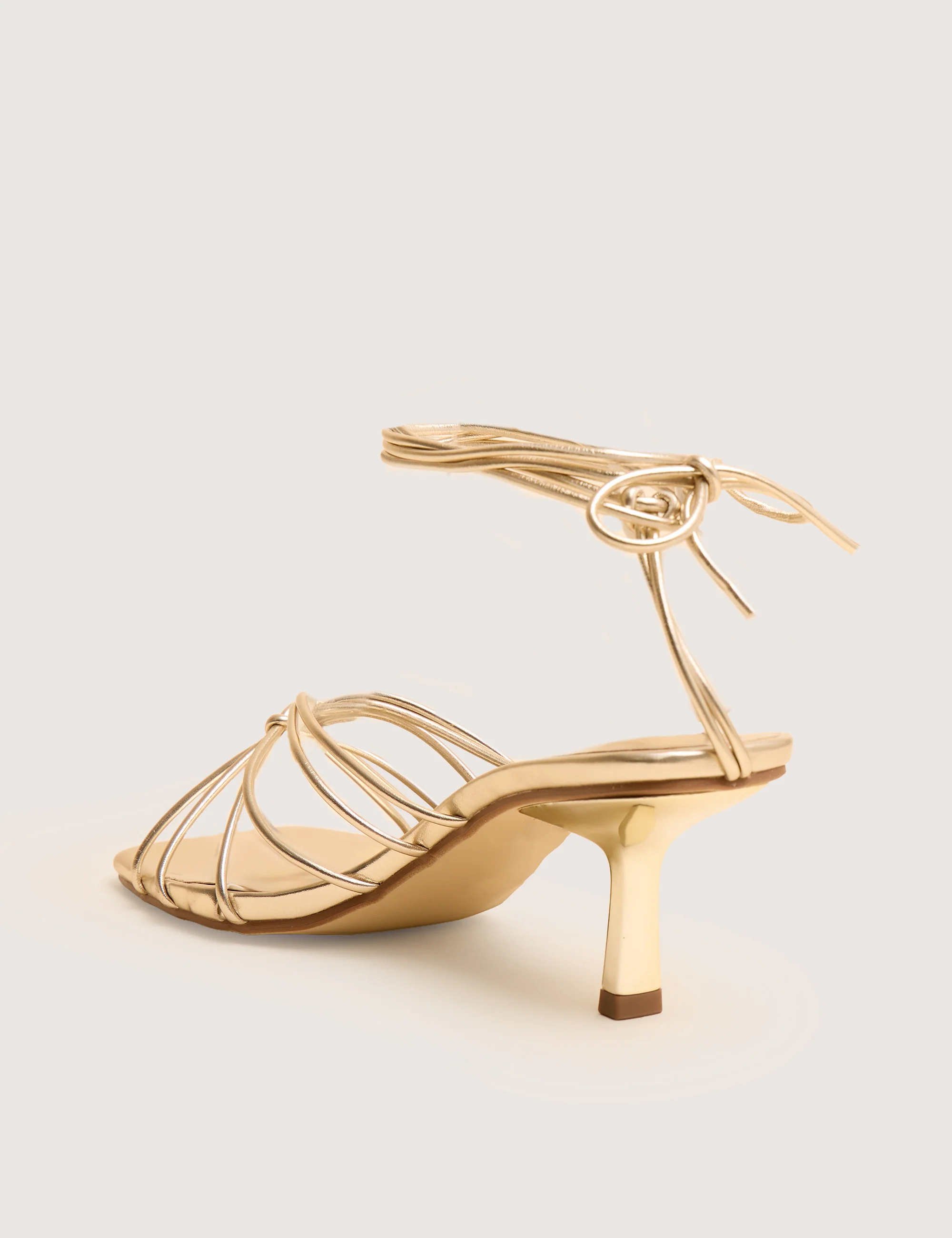 Nora Gold Pu Lace Up Strappy Mid Heels - Image 3