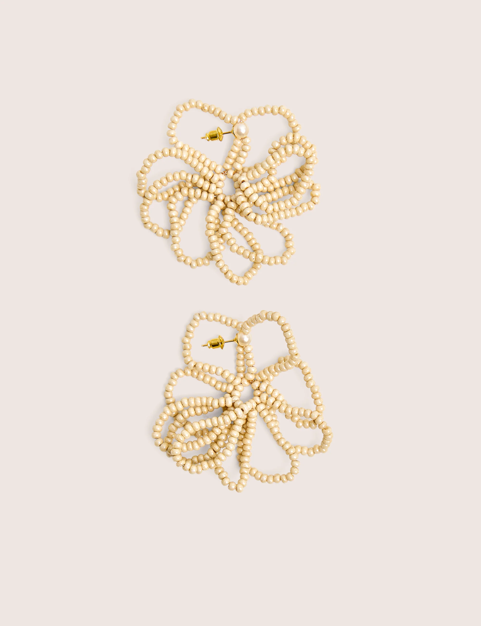 Beaded Flower Earrings Beige - Image 2