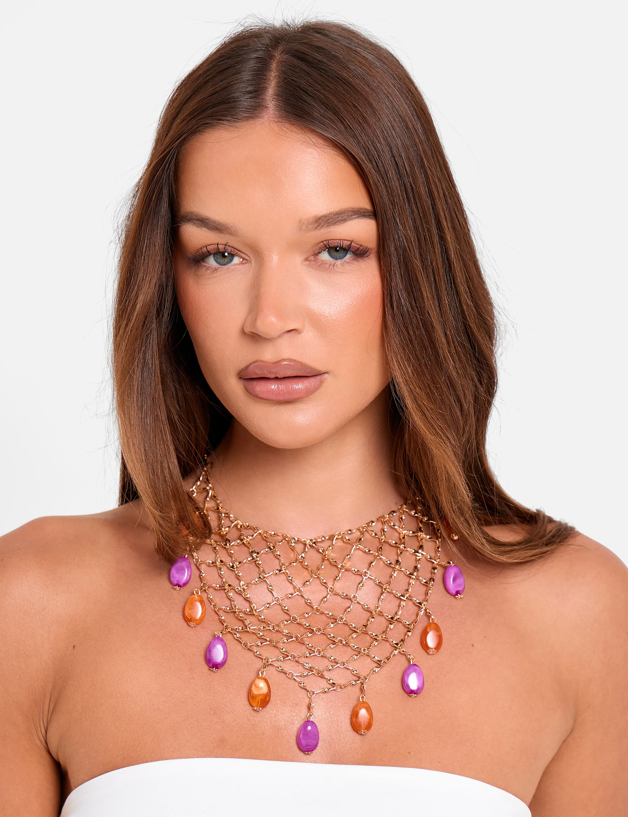 Chainmail Necklace With Beads in Gold