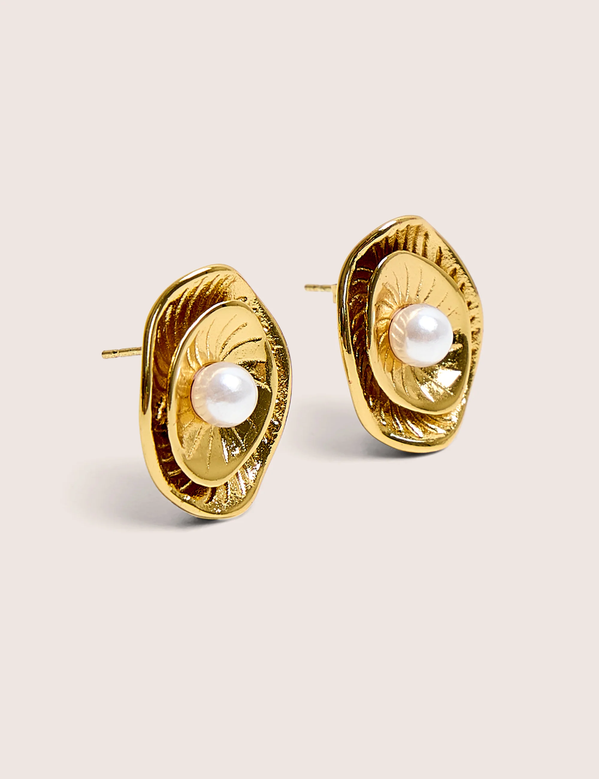 Double Layered Gold and Pearl Earrings - Image 2