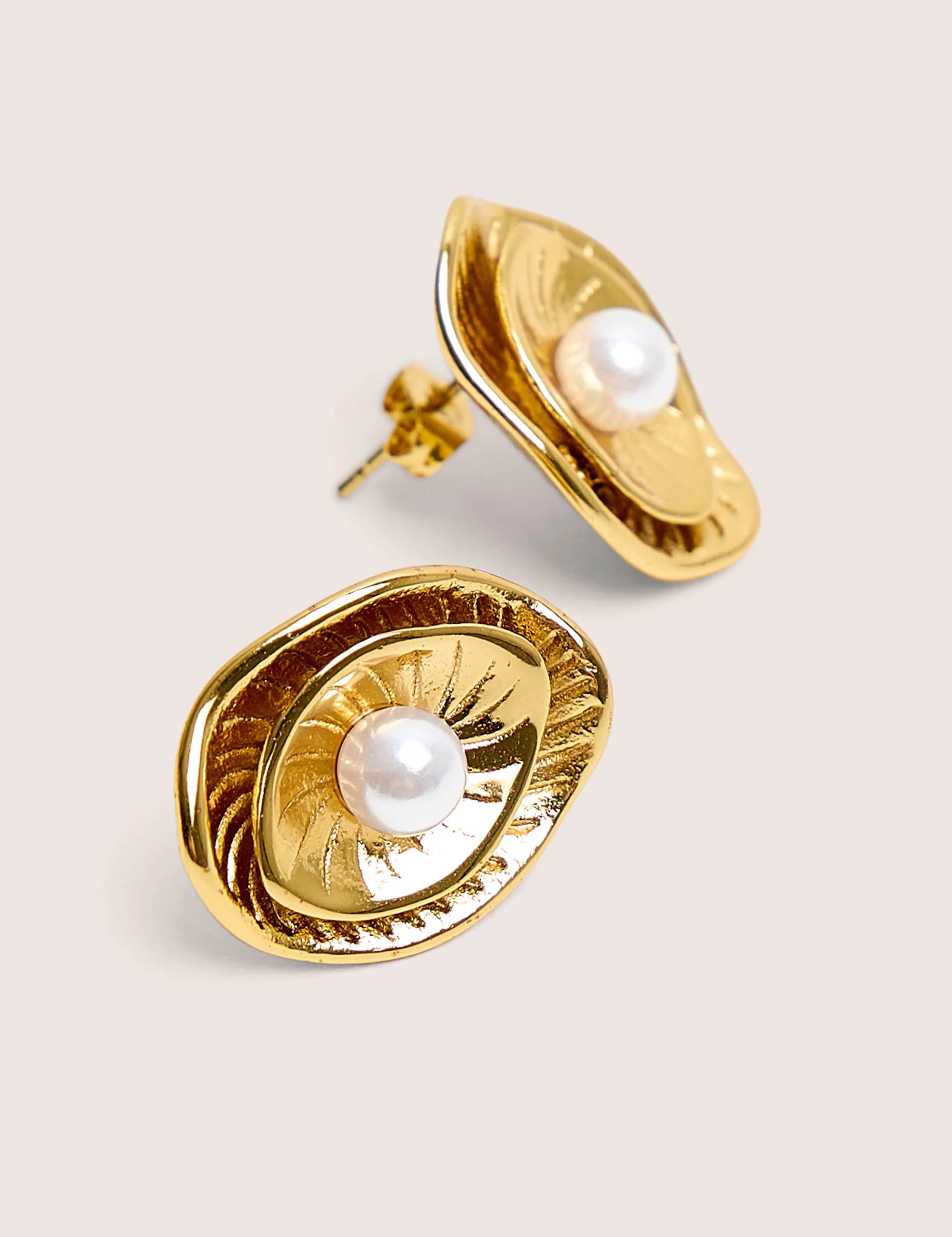 Double Layered Gold and Pearl Earrings - Image 3