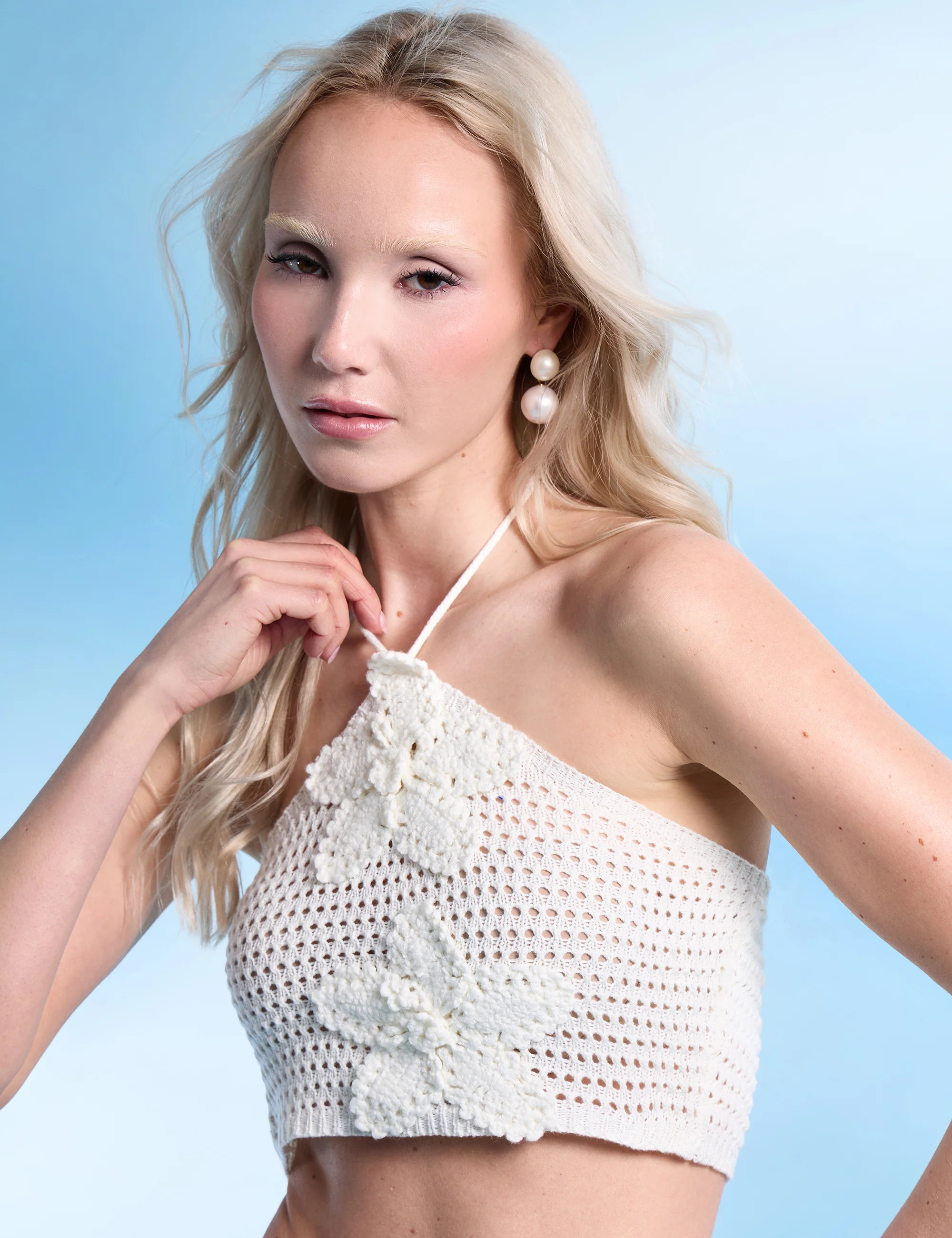 Floral Embroidered Crochet Crop Top Co Ord Ivory - Image 2