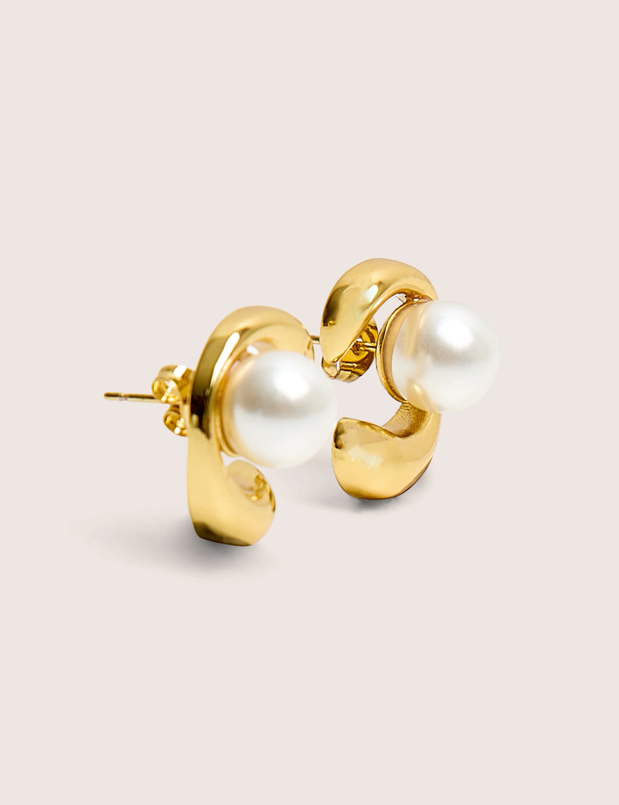 Gold Plated Pearl Abstract Shape Earrings - Image 3