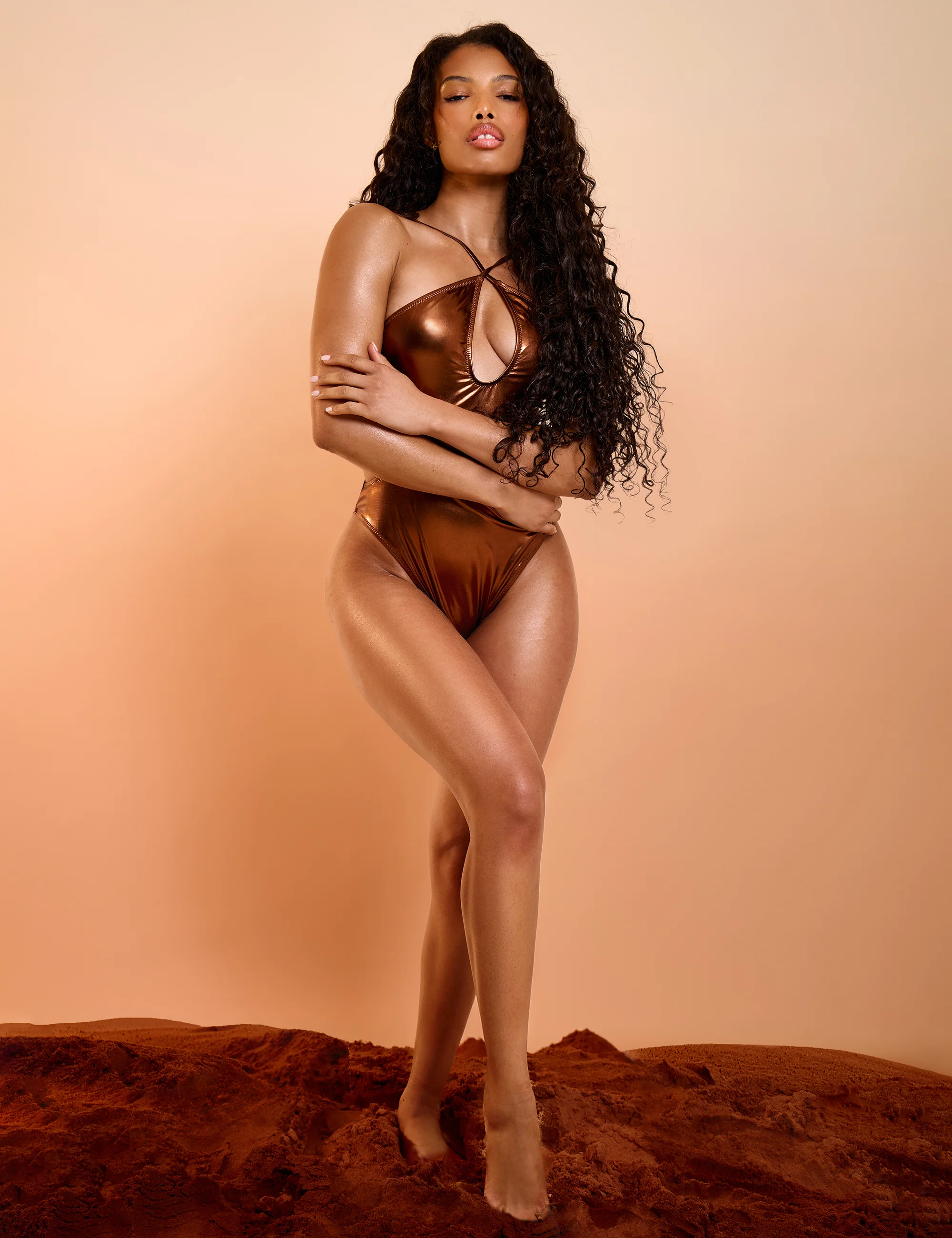 Halter Neck Cut Out Swimsuit Chocolate Brown - Image 2