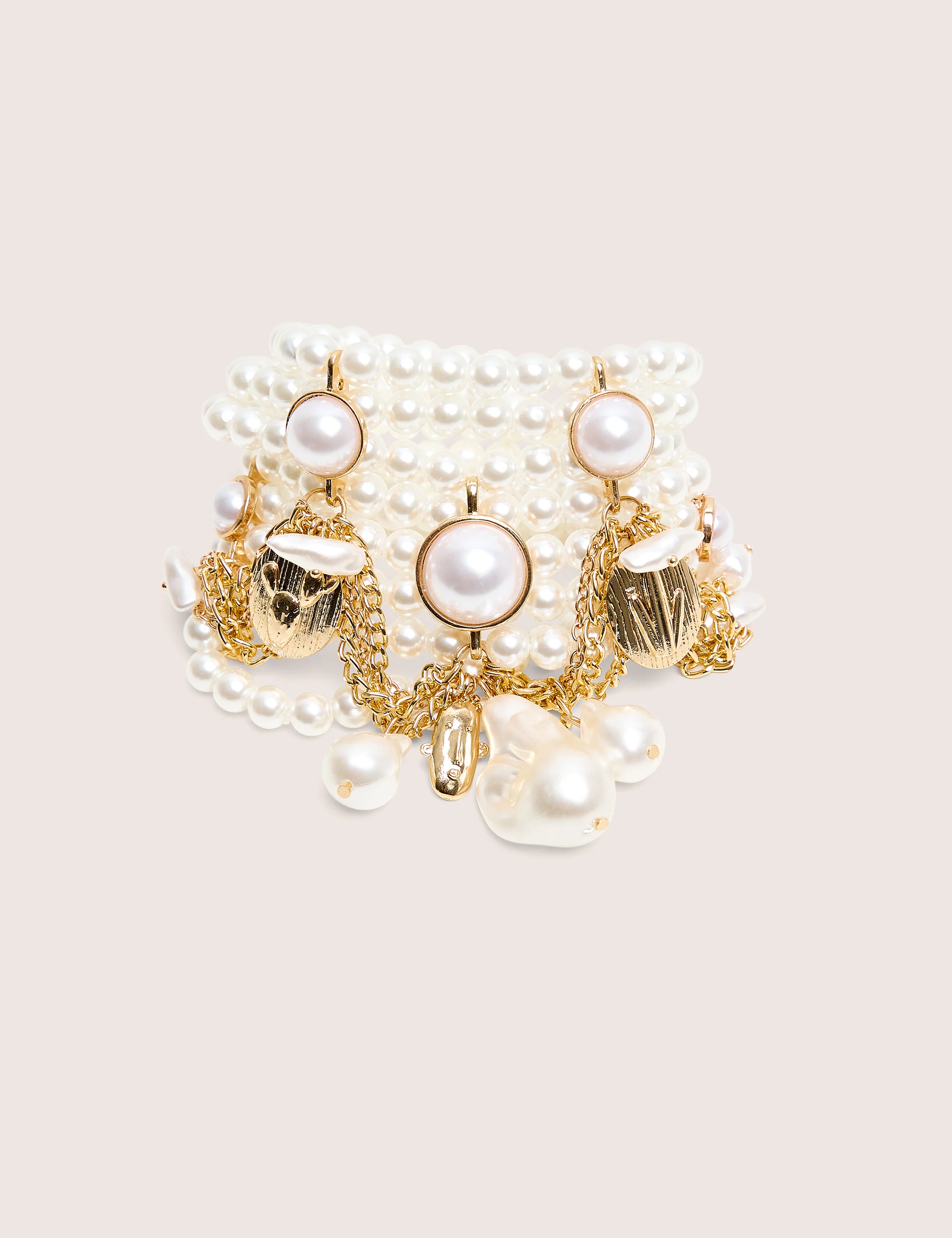 Layered Pearl Bracelet With Gold Charms - Image 4