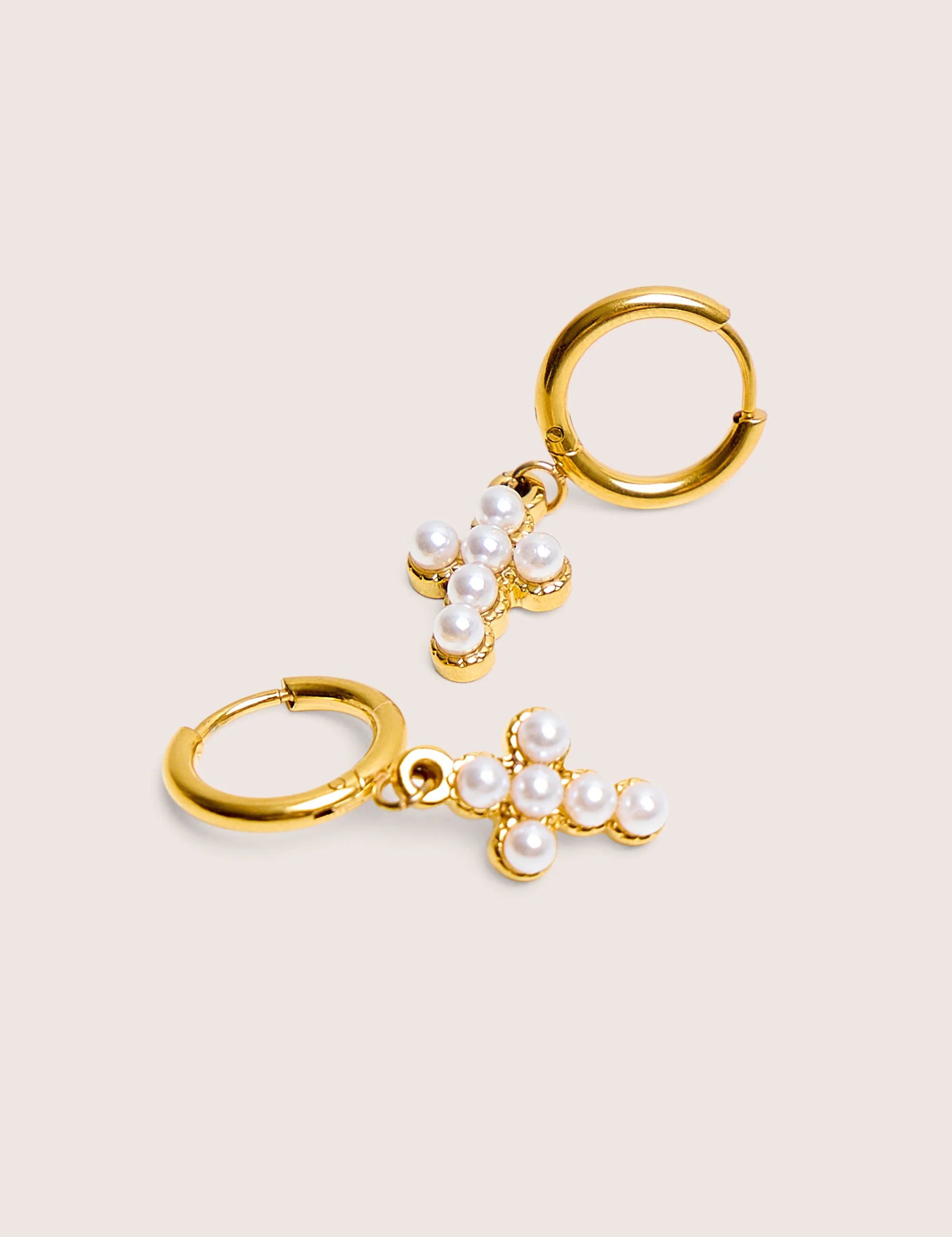 Mini Hoop Drop Cross Detail Earrings - Image 3