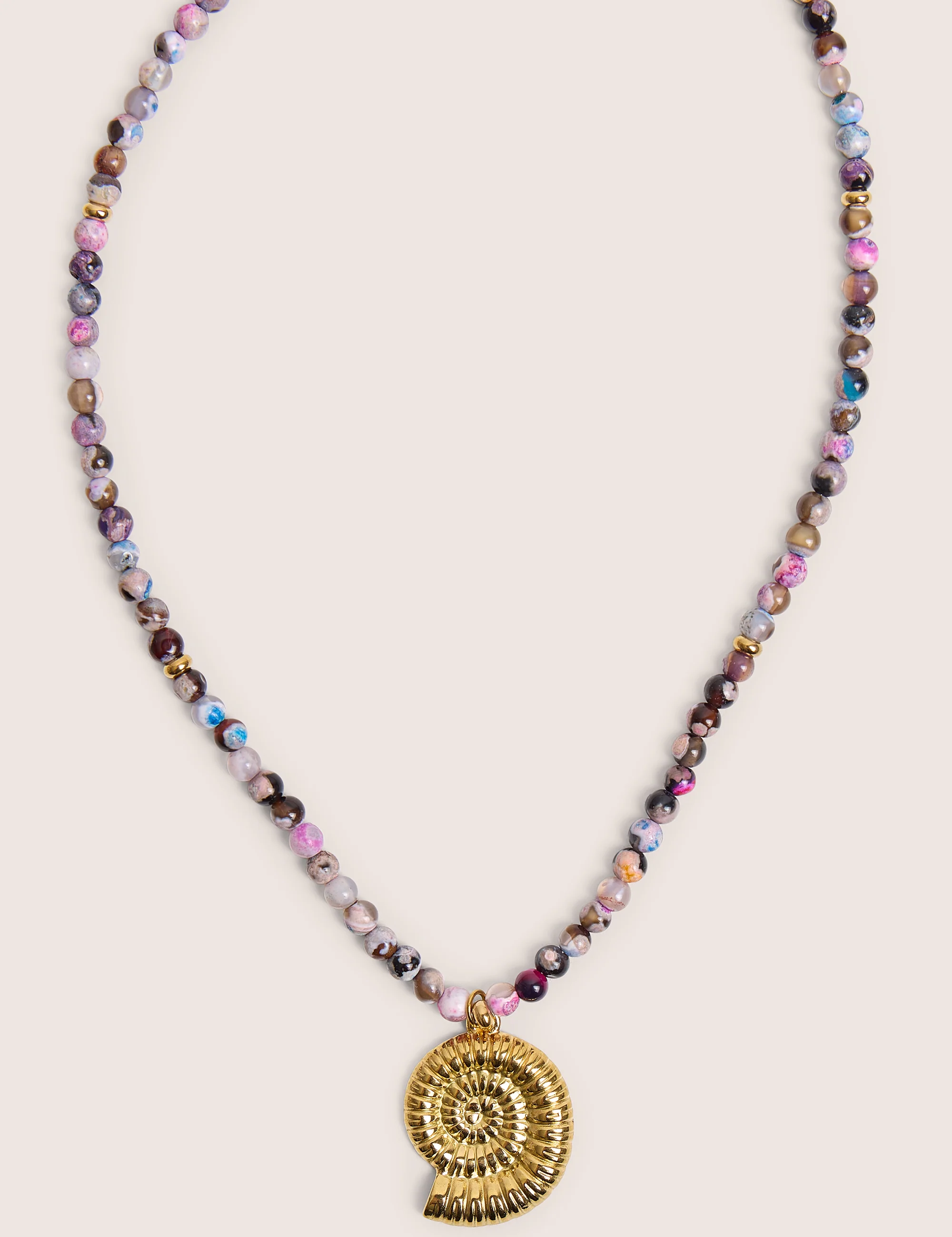Multi Coloured Beaded Shell Detail Necklace - Image 2