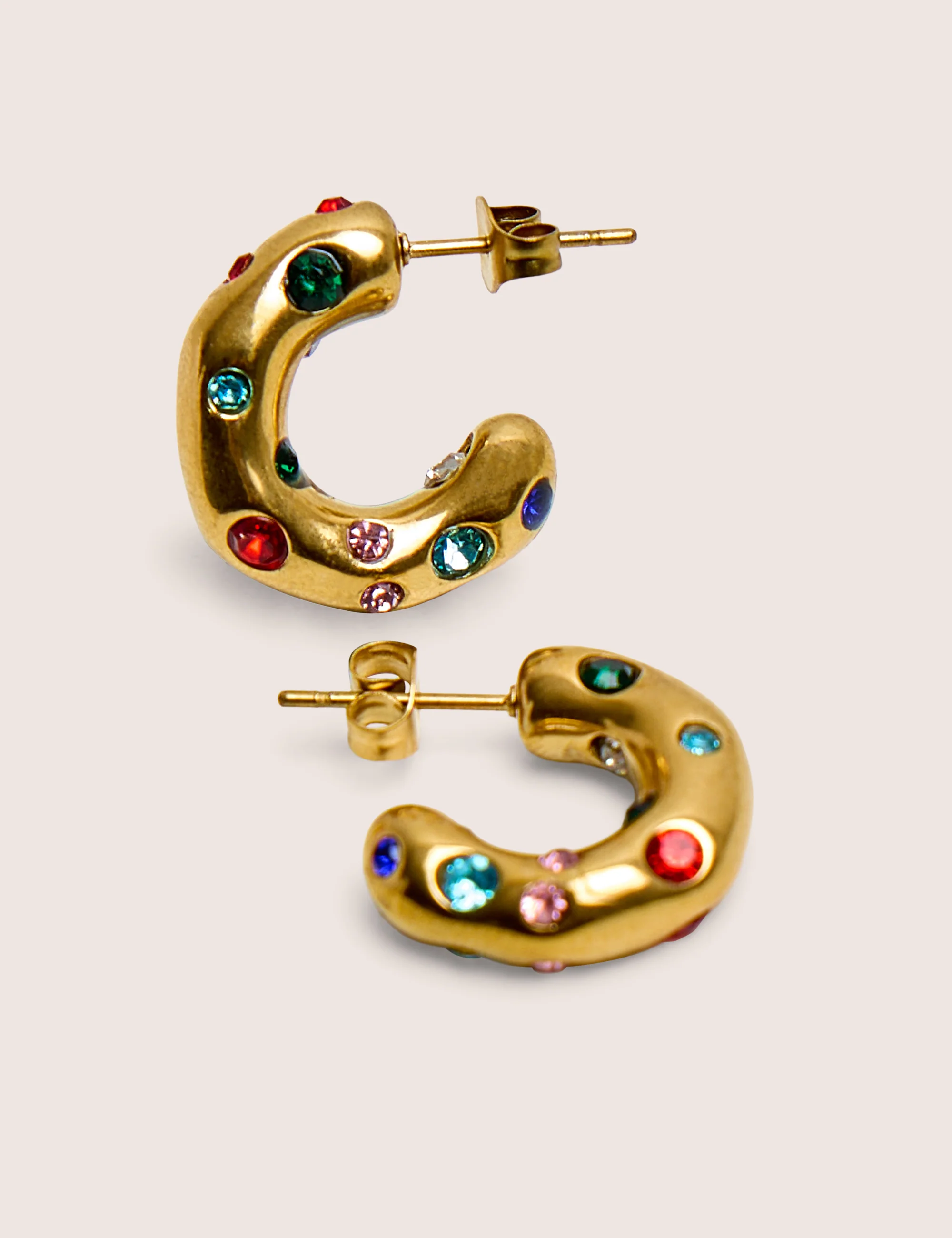 Public Desire Multi Coloured Diamante Hoop Earrings in Gold - Image 3