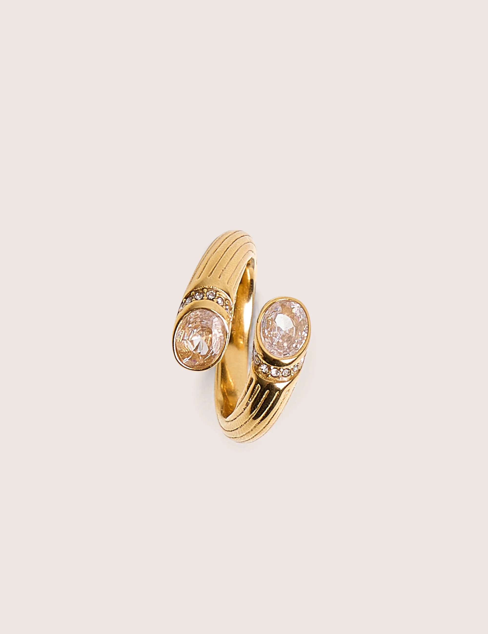 Open Wrap Around Ring With Diamante Detail in Gold - Image 2