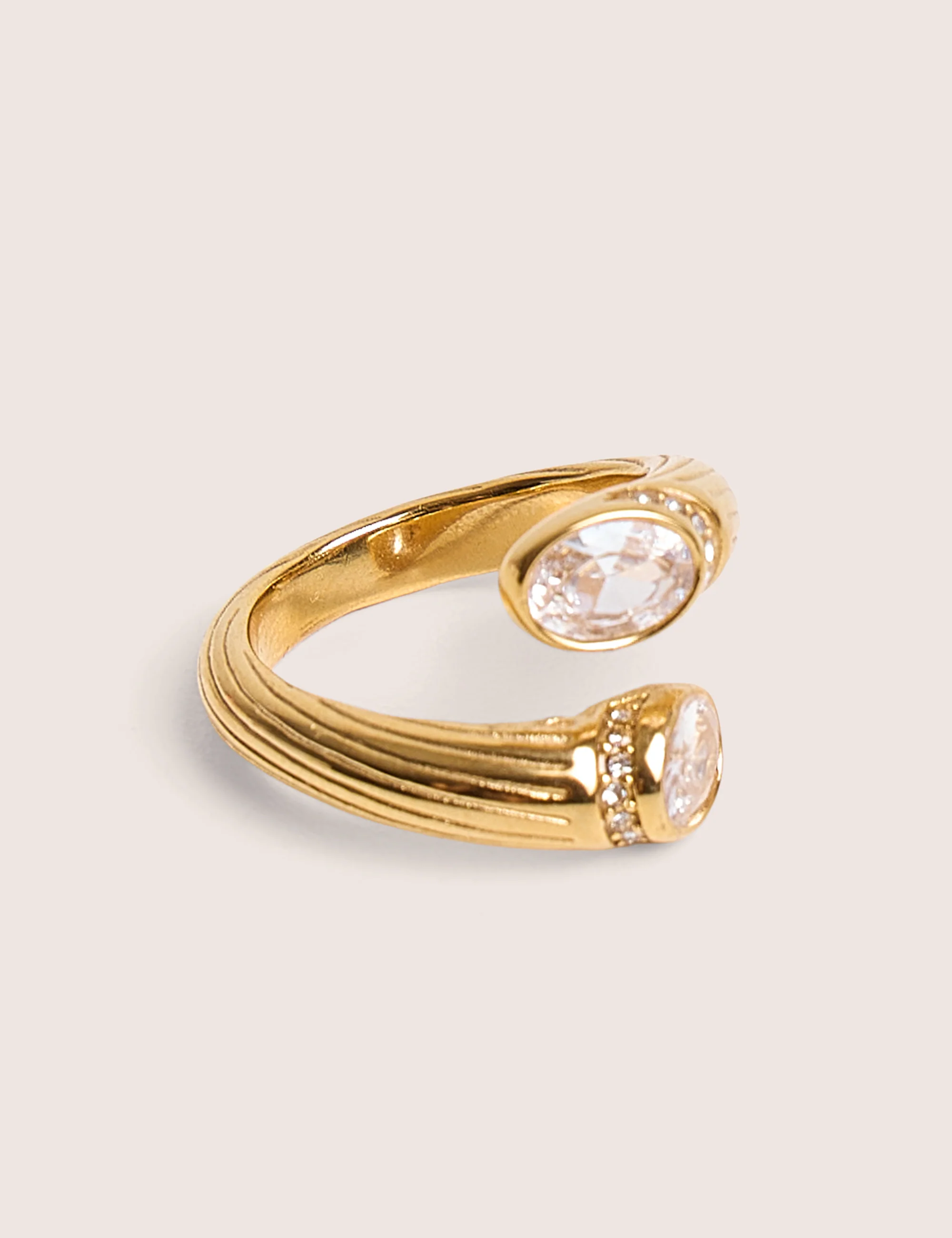 Open Wrap Around Ring With Diamante Detail in Gold - Image 3