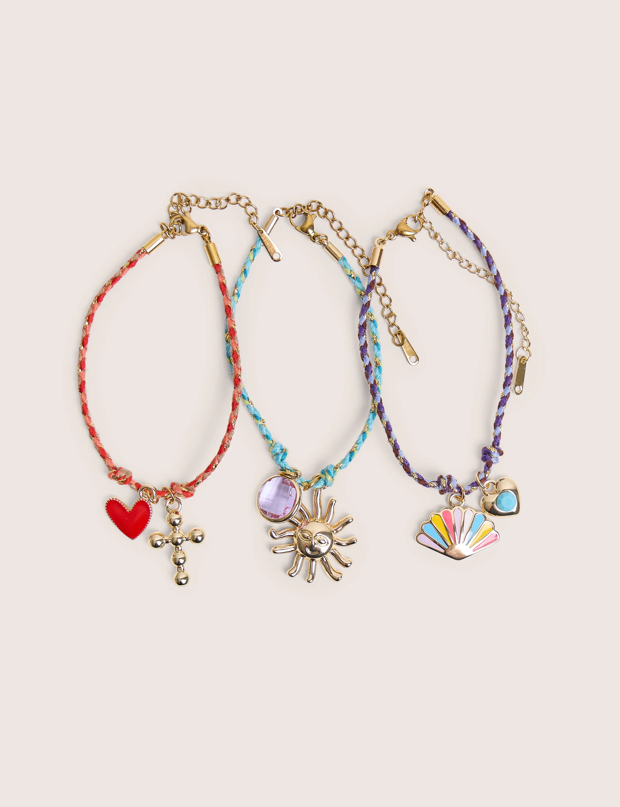 Pack of Three Multicoloured Woven Charm Bracelets