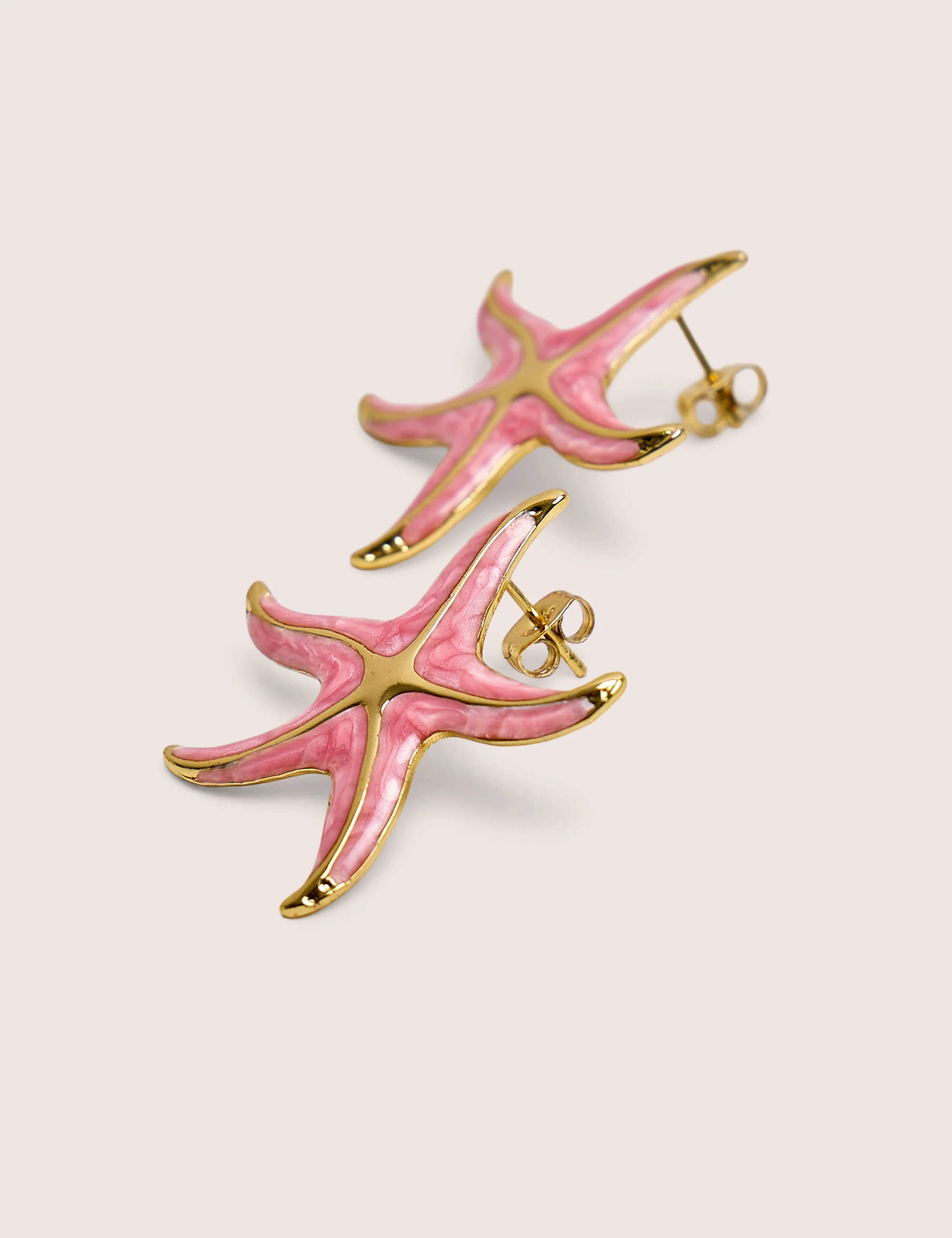 Pink Starfish Earring With Gold Detail - Image 3