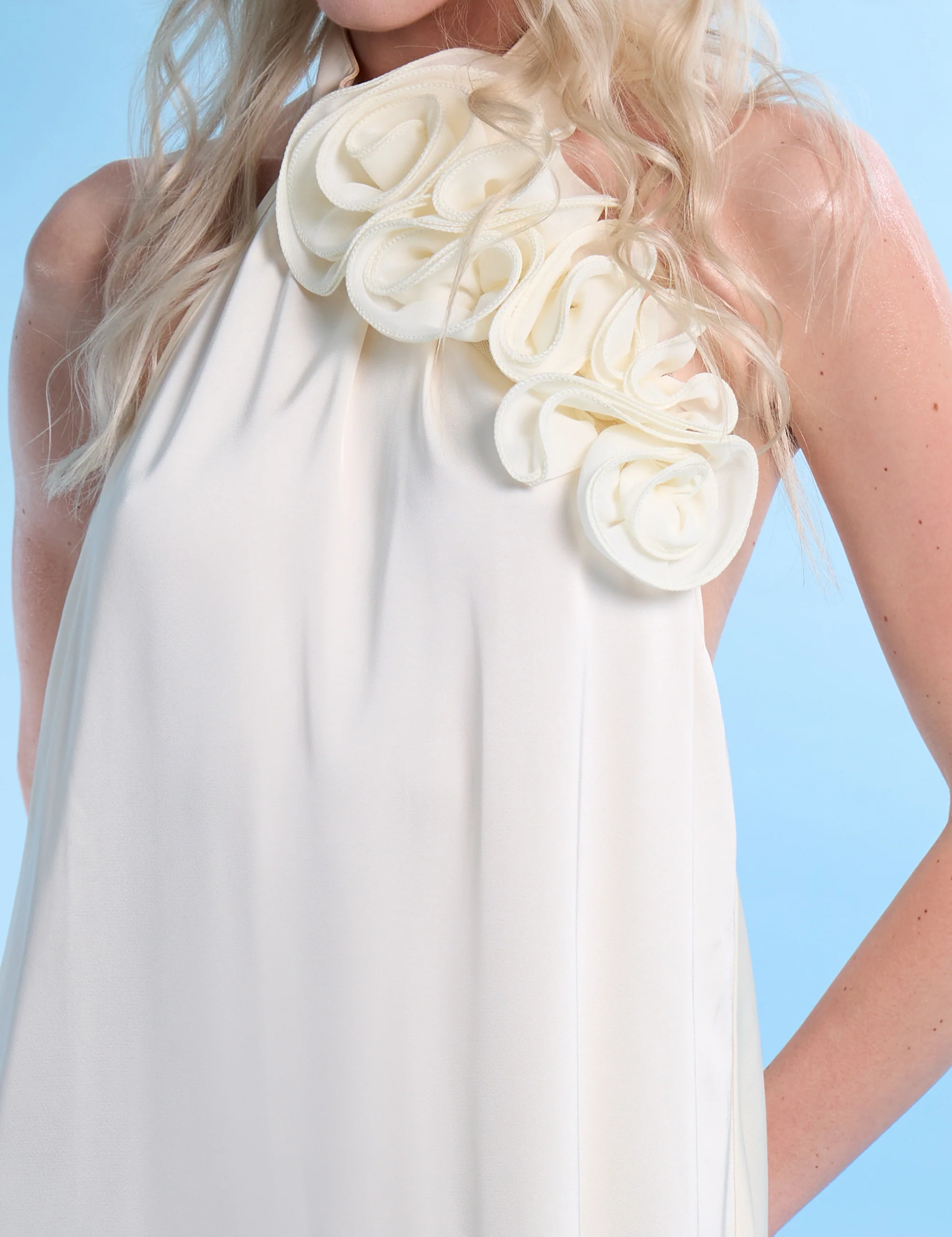 Satin Swing Dress With Corsage Ivory - Image 2