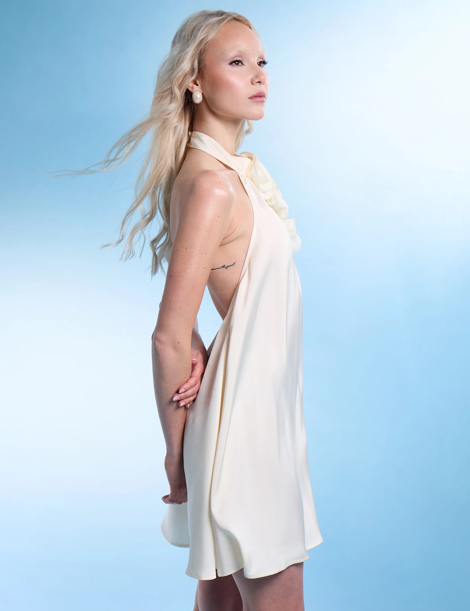 Satin Swing Dress With Corsage Ivory - Image 3