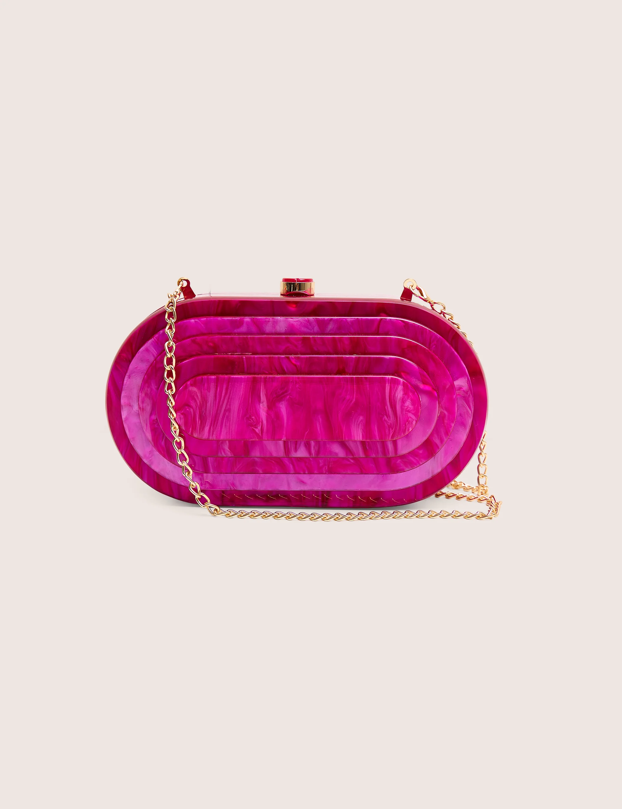 The Cleo Marble Resin Oval Clutch Bag in Pink - Image 4